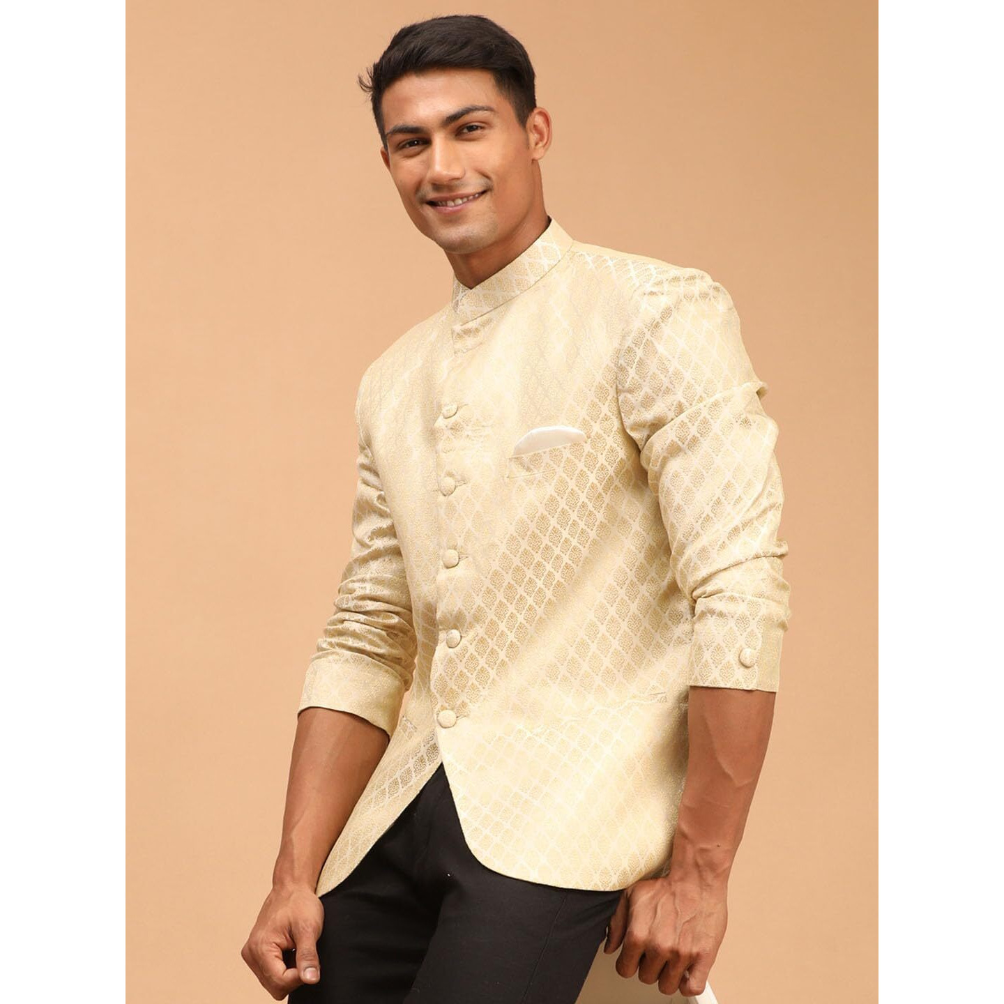 VASTRAMAY Royal Silk Banarasi Jodhpuri Coat  Premium Woven Fabric with Long-Lasting Sheen, Prince Coat for Men