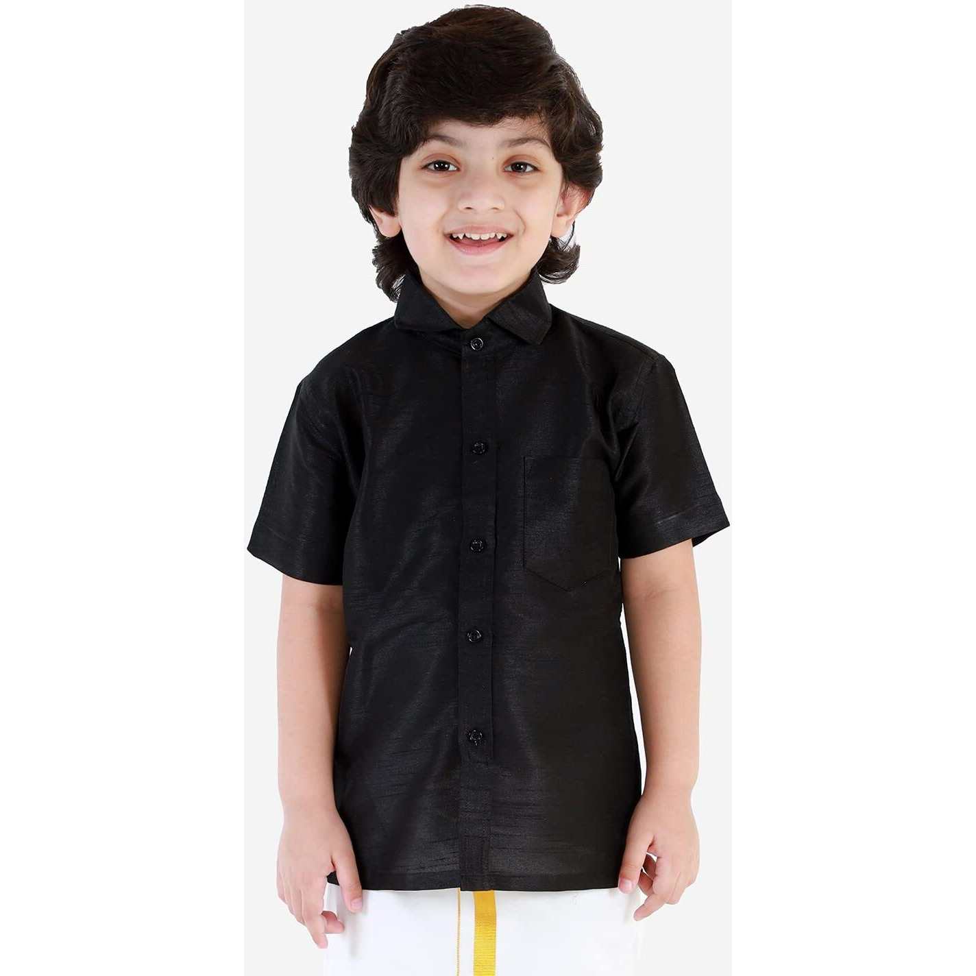 JBN Creation Boys' Black Silk Blend Ethnic Shirt | Effortless Style for Everyday Comfort | Modern Designs, Quality Fabrics, and Contemporary Fit for a Relaxed and Trendy