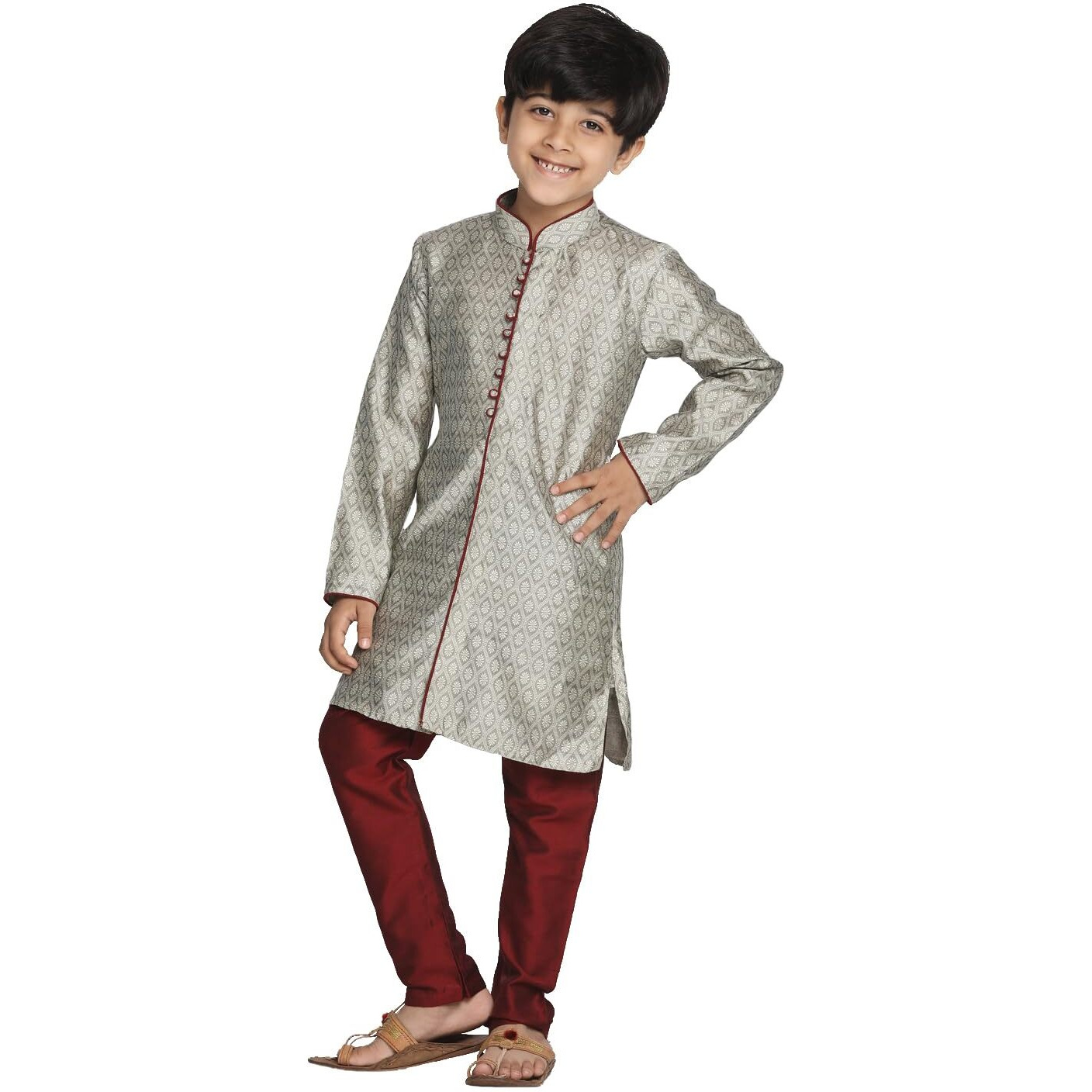 VASTRAMAY Boys' Beige,Grey And Maroon Kurta Pyjama Set_VASBK105BGnPVMA_26