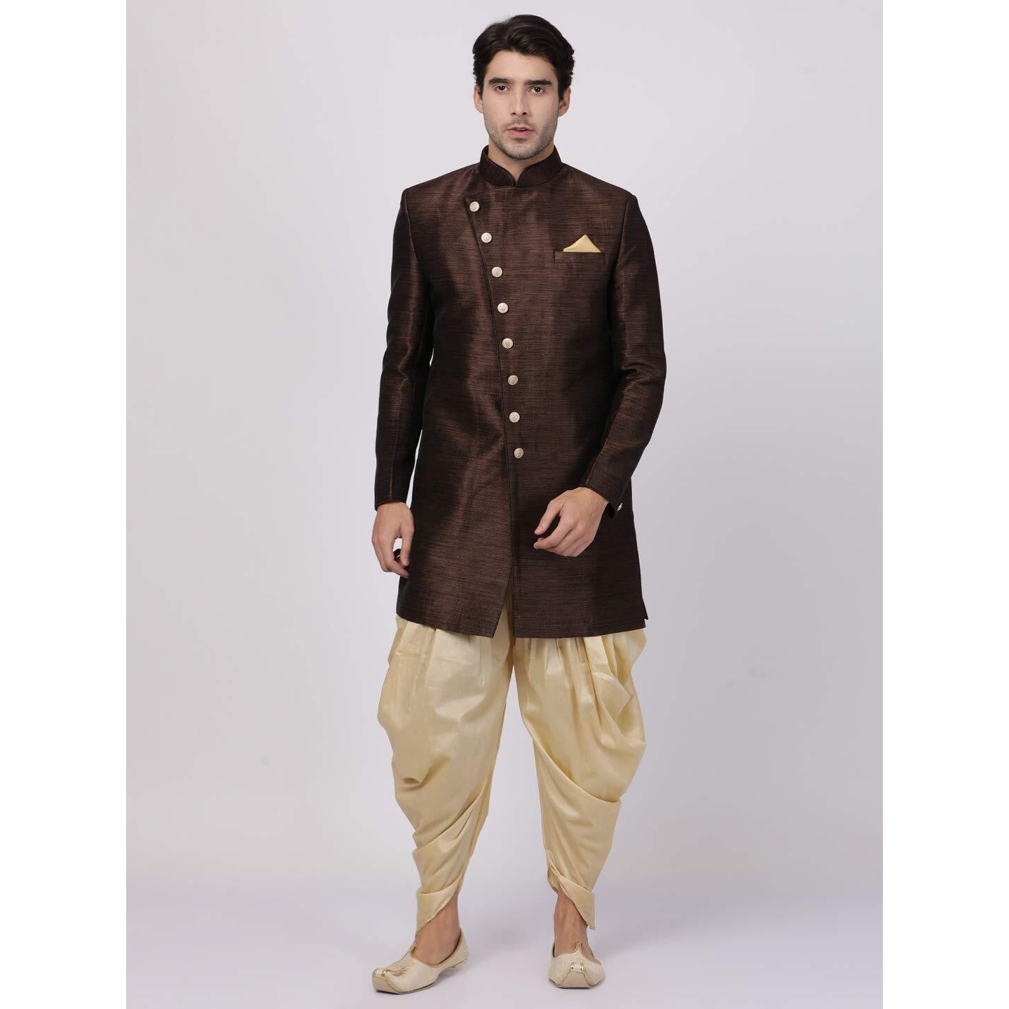 VASTRAMAY Men's Coffee Silk Blend Sherwani Set_VASMIW005COnCDGO_38
