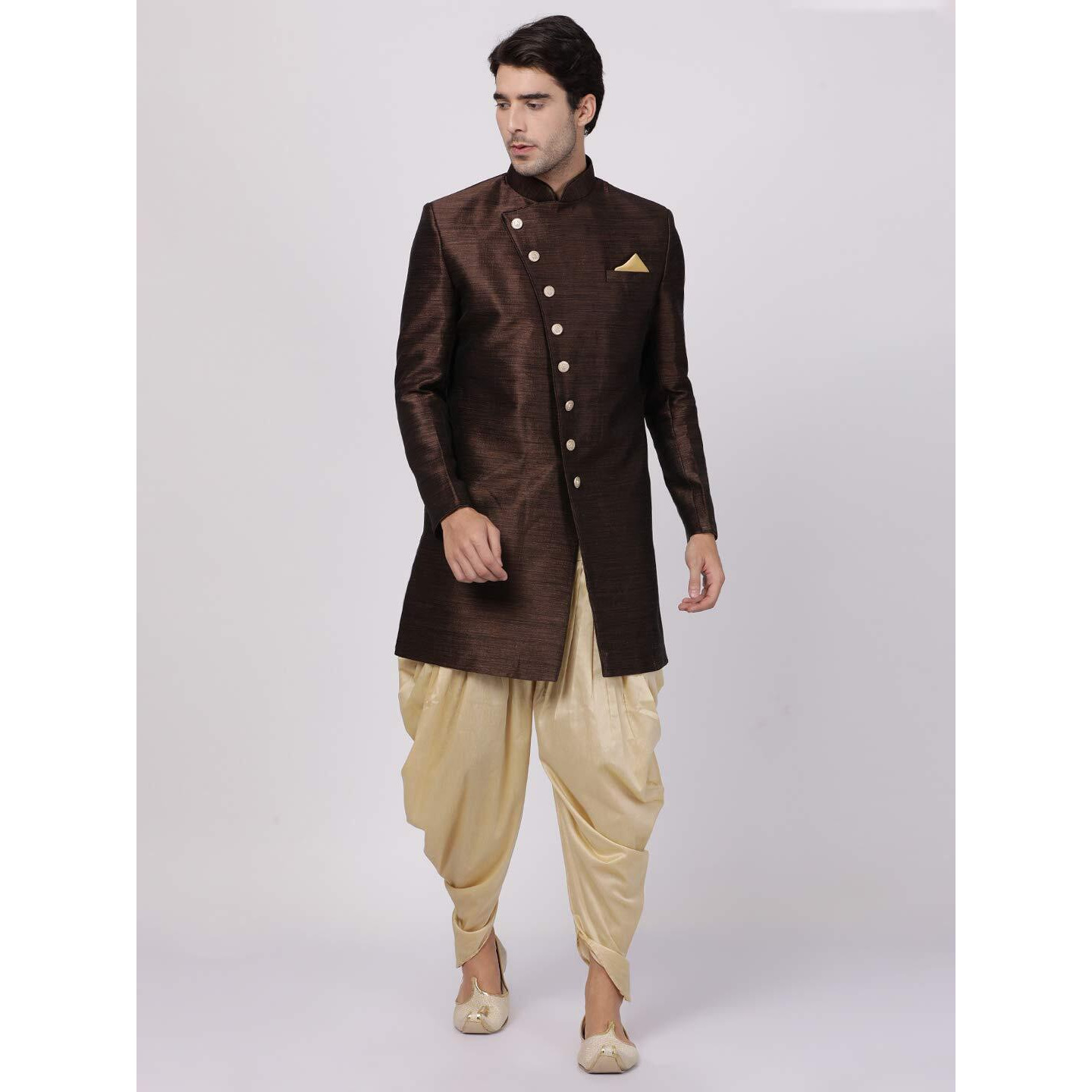 VASTRAMAY Men's Coffee Silk Blend Sherwani Set_VASMIW005COnCDGO_38