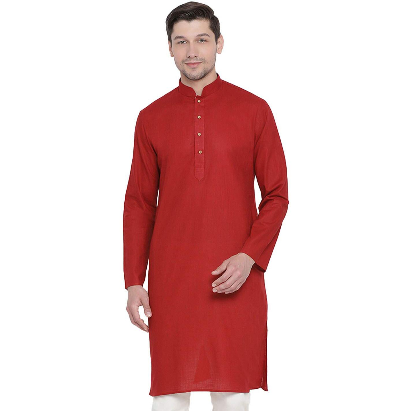 VASTRAMAY Men Maroon Cotton Only Kurta (VASMK007MA_38)