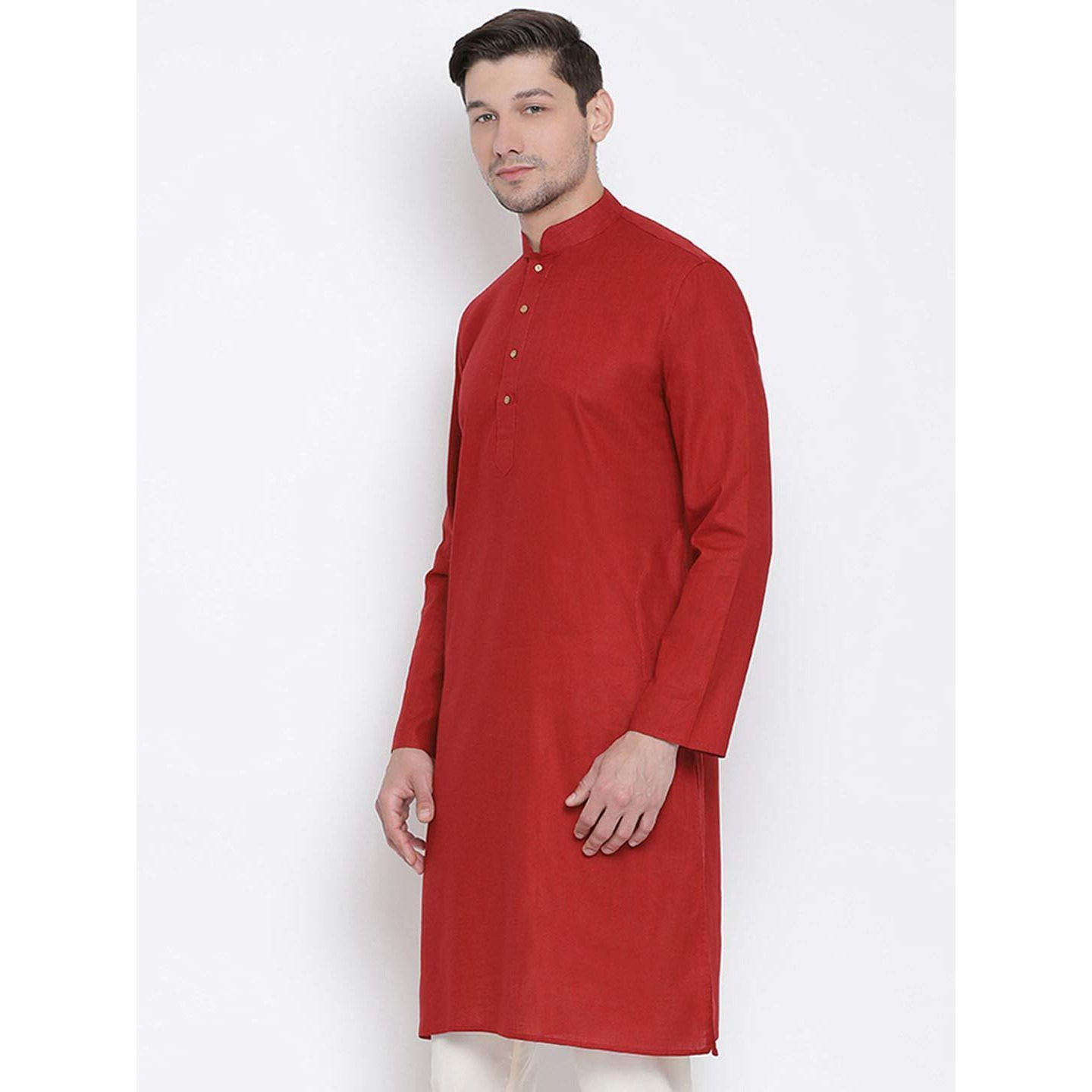 VASTRAMAY Men Maroon Cotton Only Kurta (VASMK007MA_38)