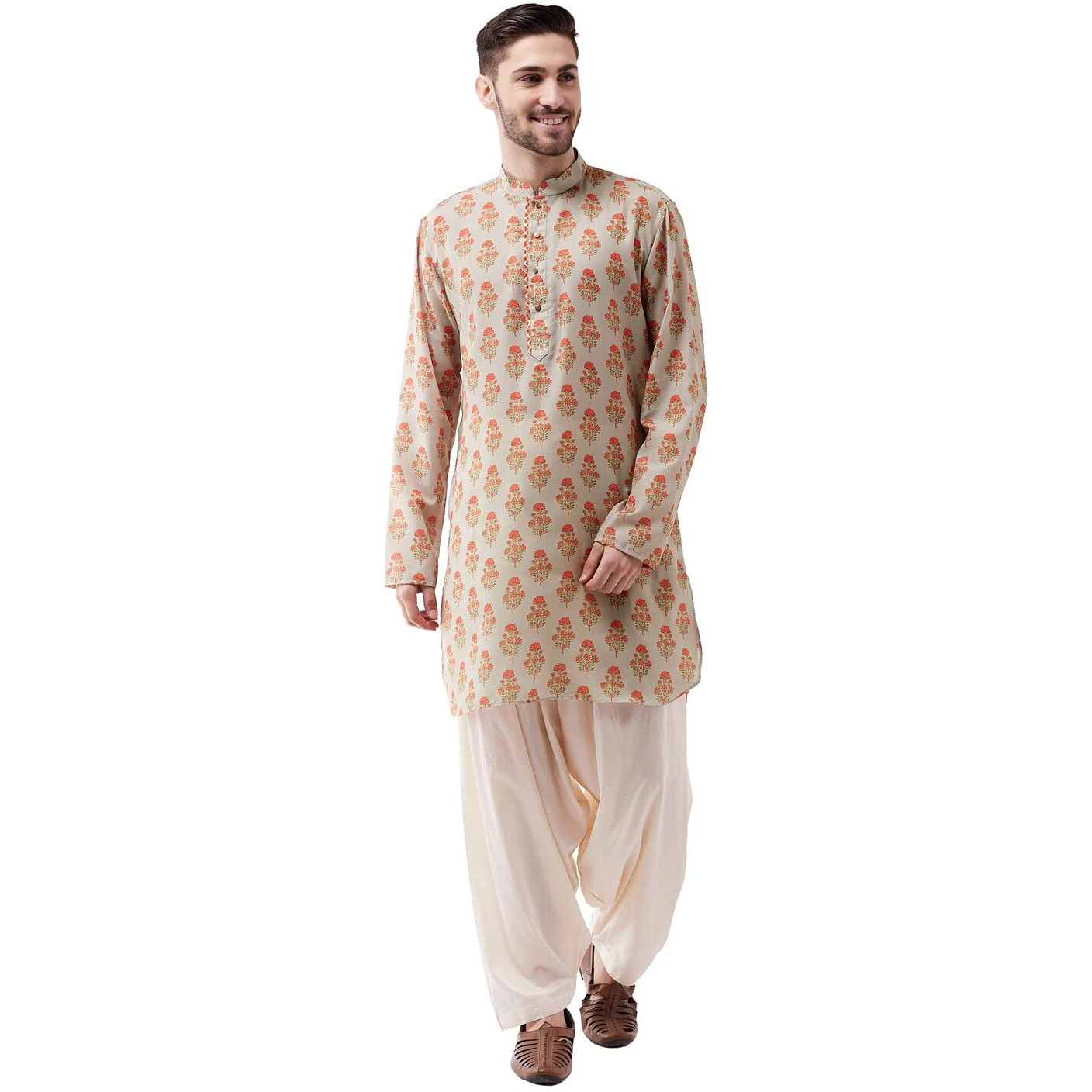 VASTRAMAY Men's Muslin Cotton Kurta and Patiala Set_VASMUK007BGnPTYCR_40