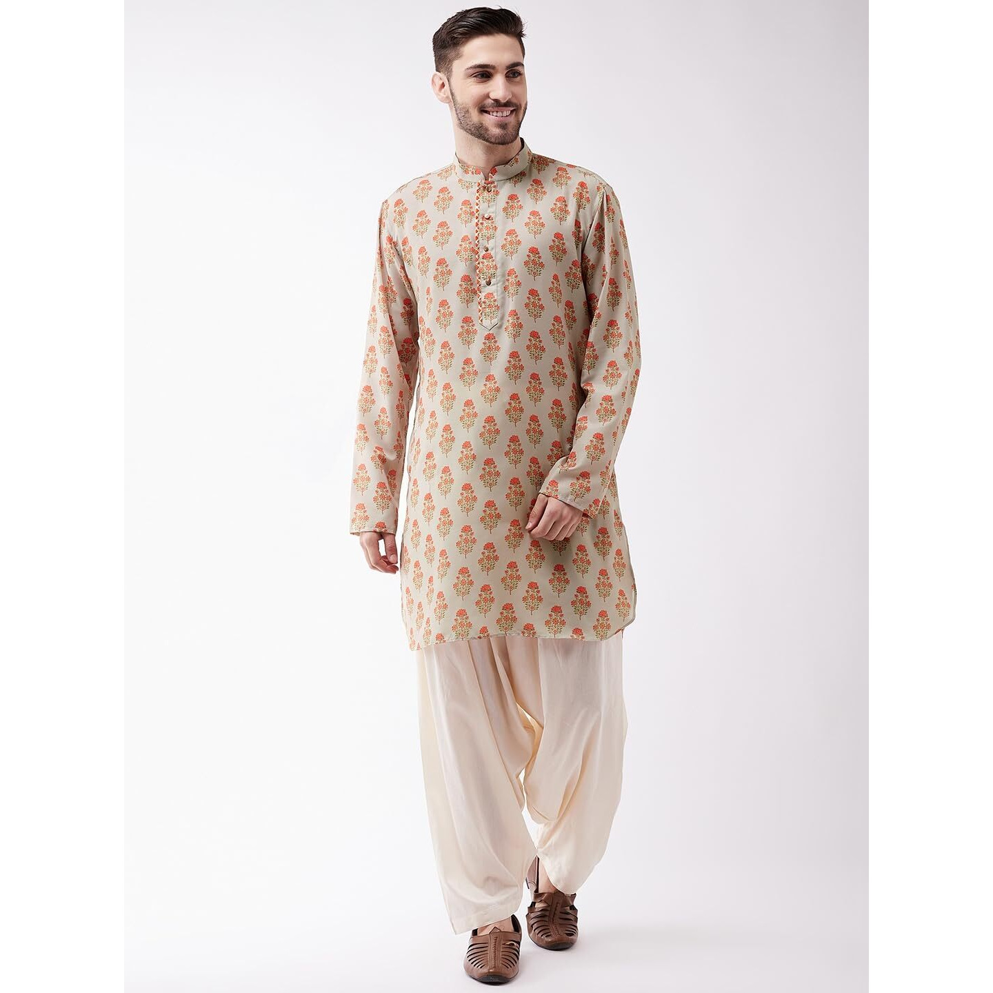 VASTRAMAY Men's Muslin Cotton Kurta and Patiala Set_VASMUK007BGnPTYCR_40