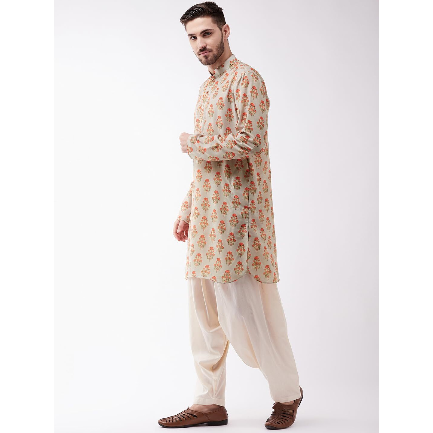 VASTRAMAY Men's Muslin Cotton Kurta and Patiala Set_VASMUK007BGnPTYCR_40