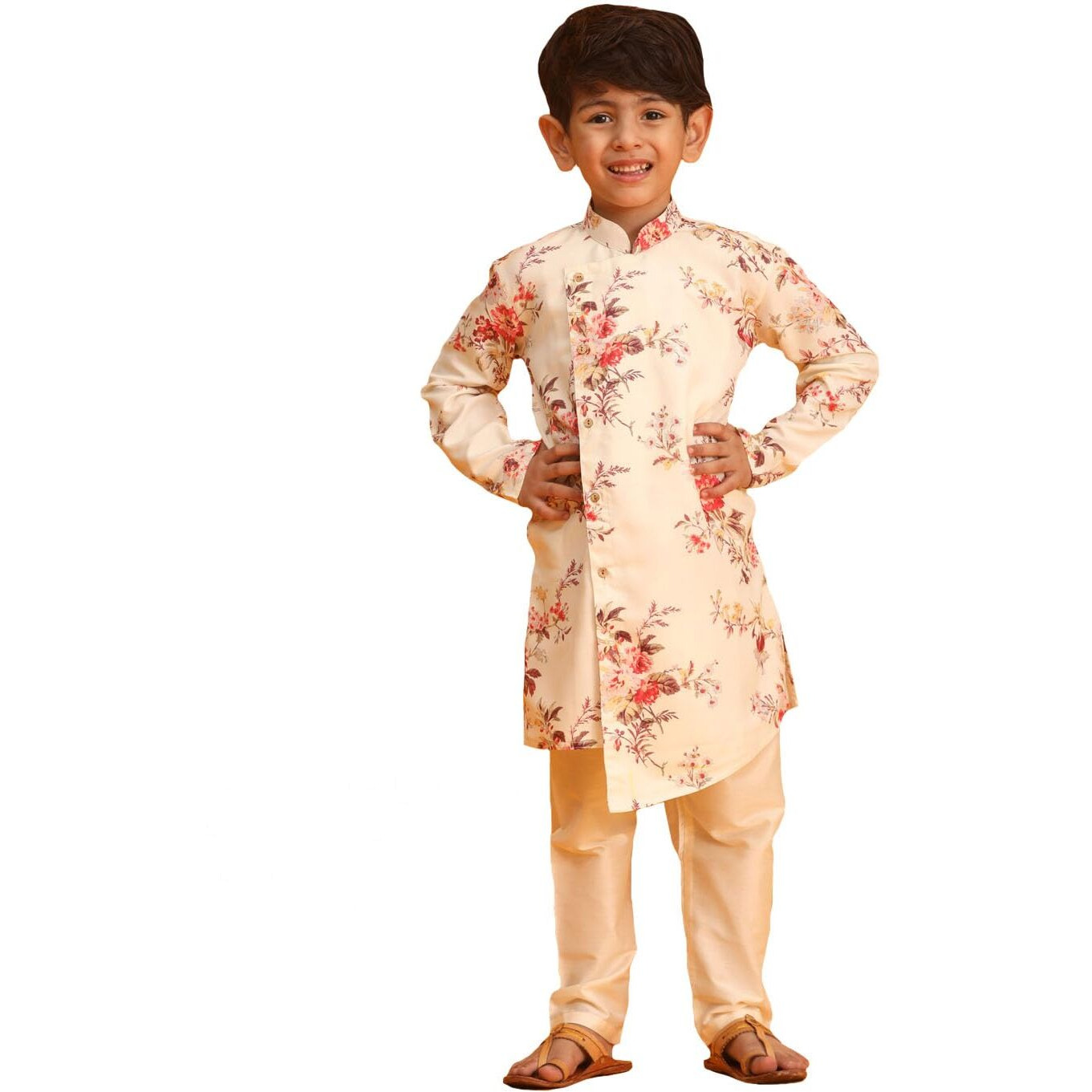 VASTRAMAY Boy's Multicolor Base Cream Kurta Pyjama Set_VASBK180CRnVPCR_34