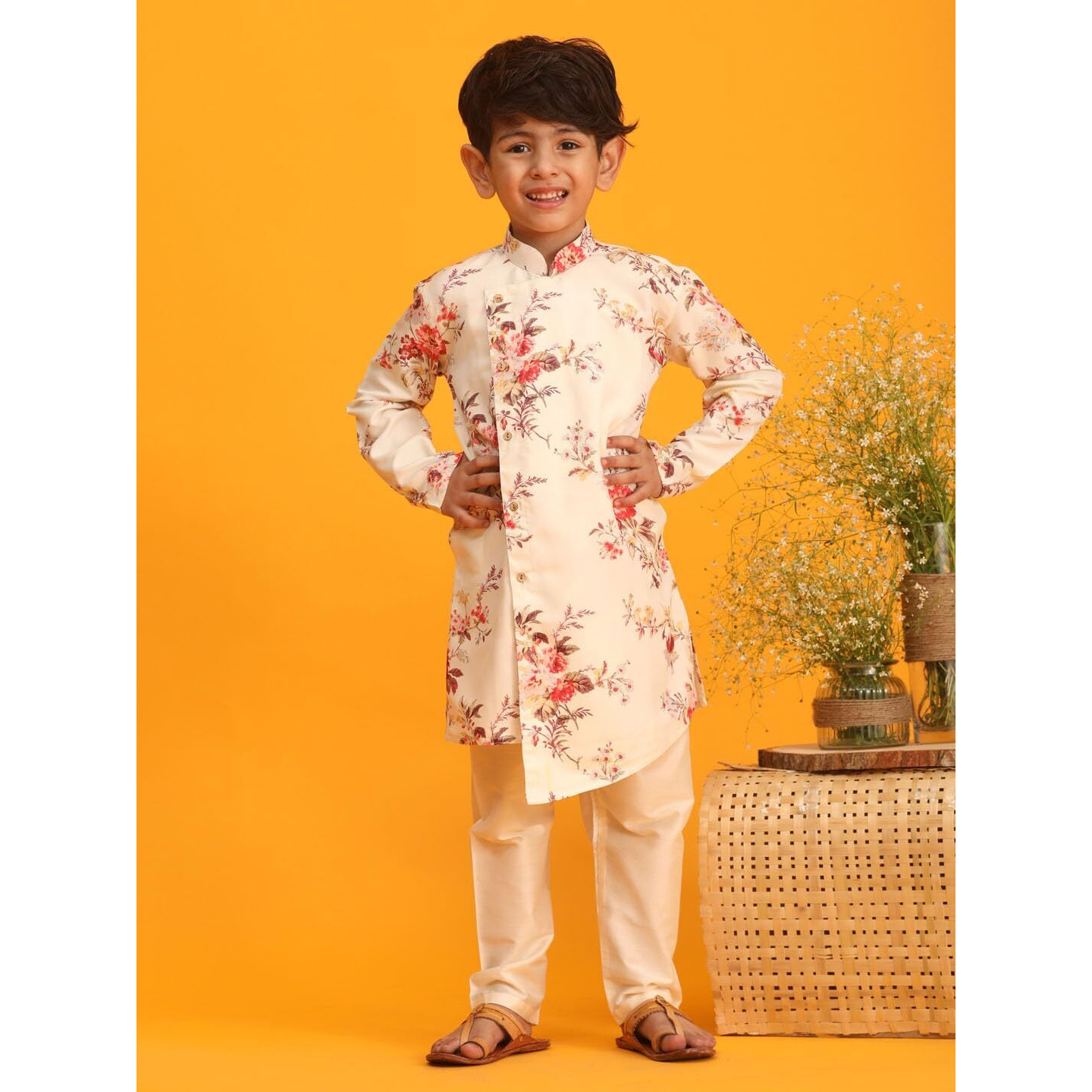 VASTRAMAY Boy's Multicolor Base Cream Kurta Pyjama Set_VASBK180CRnVPCR_34