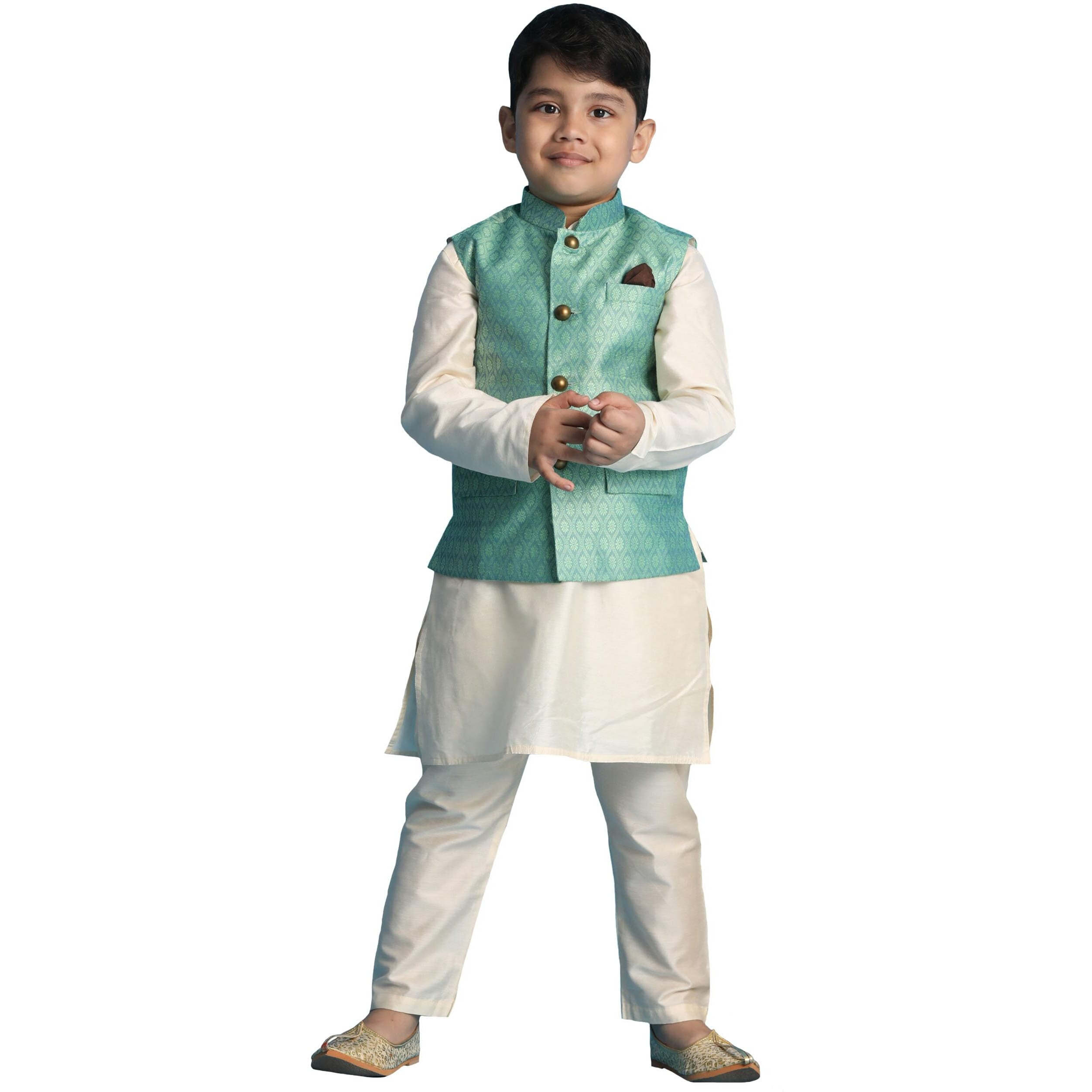 VASTRAMAY Boys' Green And Cream Jacket, Kurta and Pyjama Set_VASBJ105GNnBK091CRnBVPCR_32