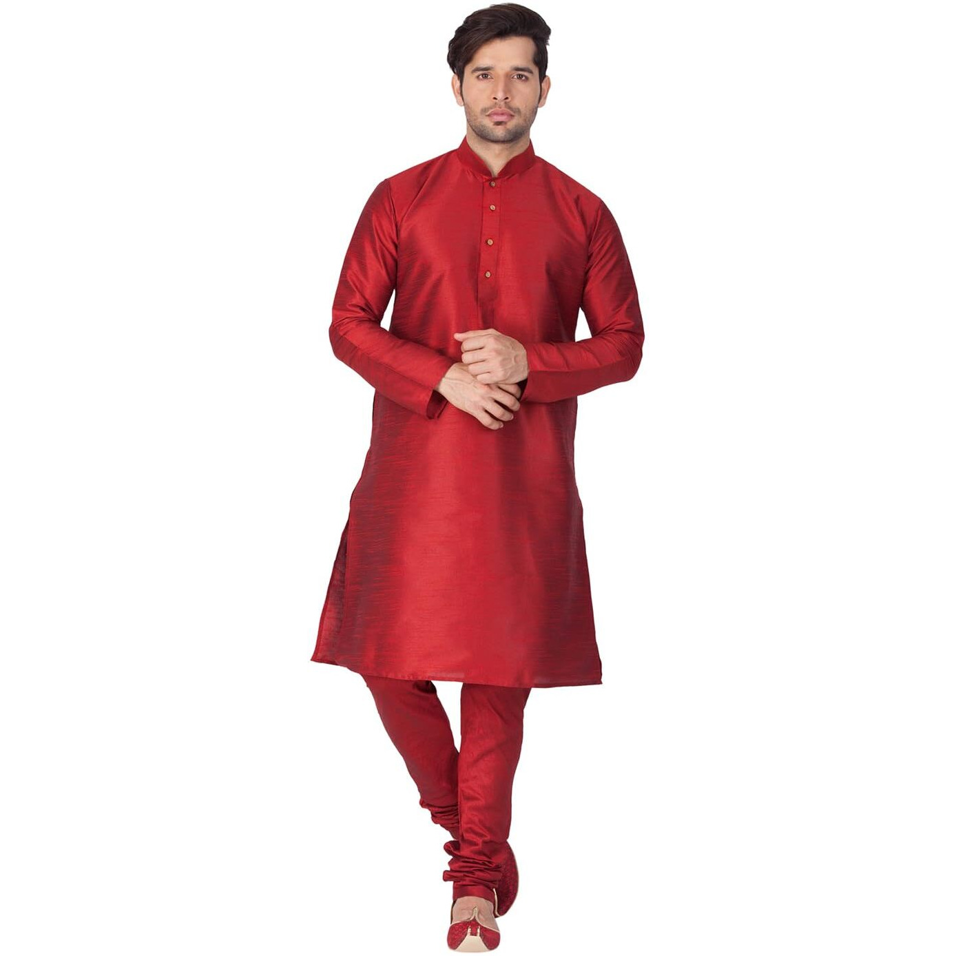 VASTRAMAY Cotton Silk Solid Regular Kurta Set (VASBBKMA001nPMA_40/32_Maroon_Man Boy (9-10 Years))