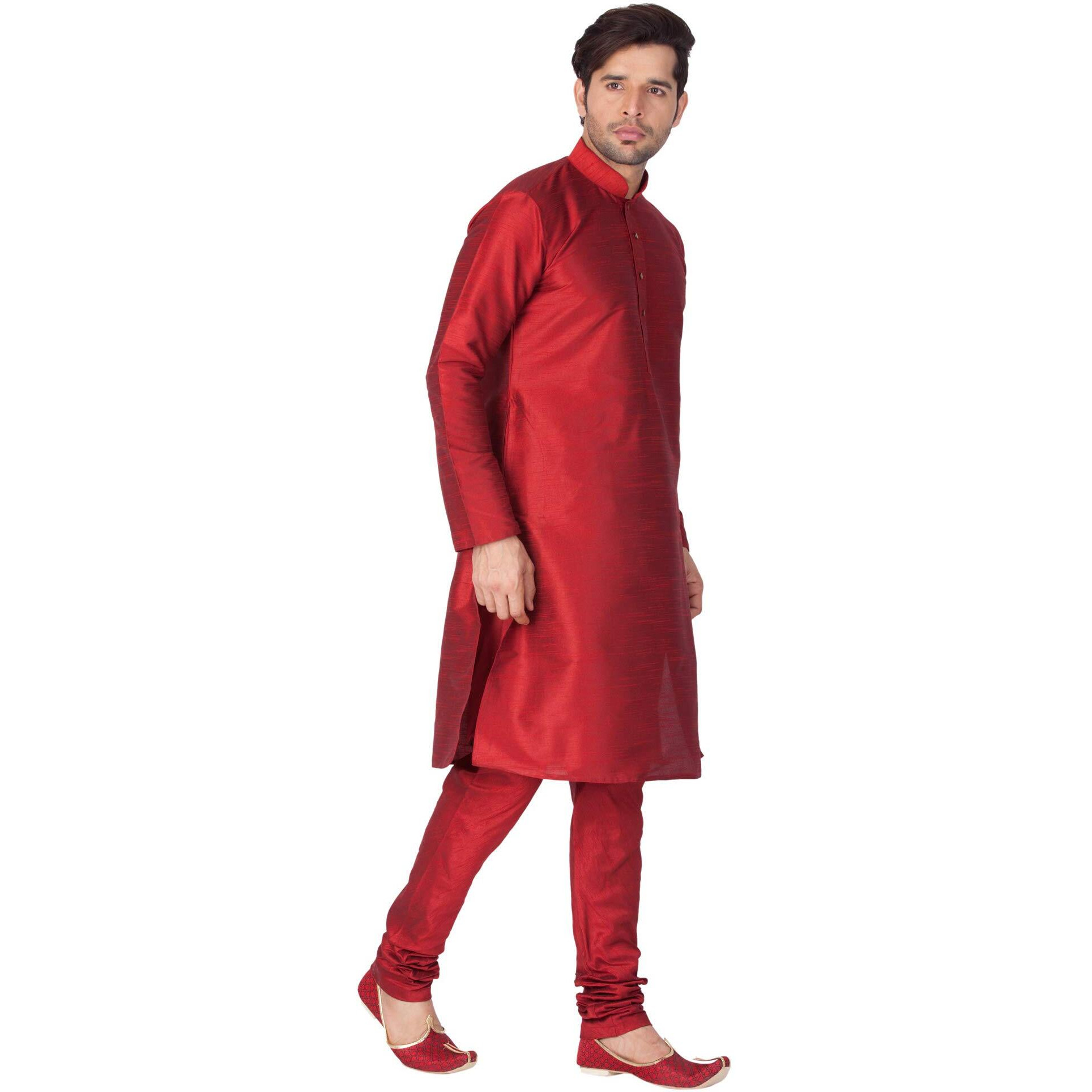 VASTRAMAY Cotton Silk Solid Regular Kurta Set (VASBBKMA001nPMA_40/32_Maroon_Man Boy (9-10 Years))