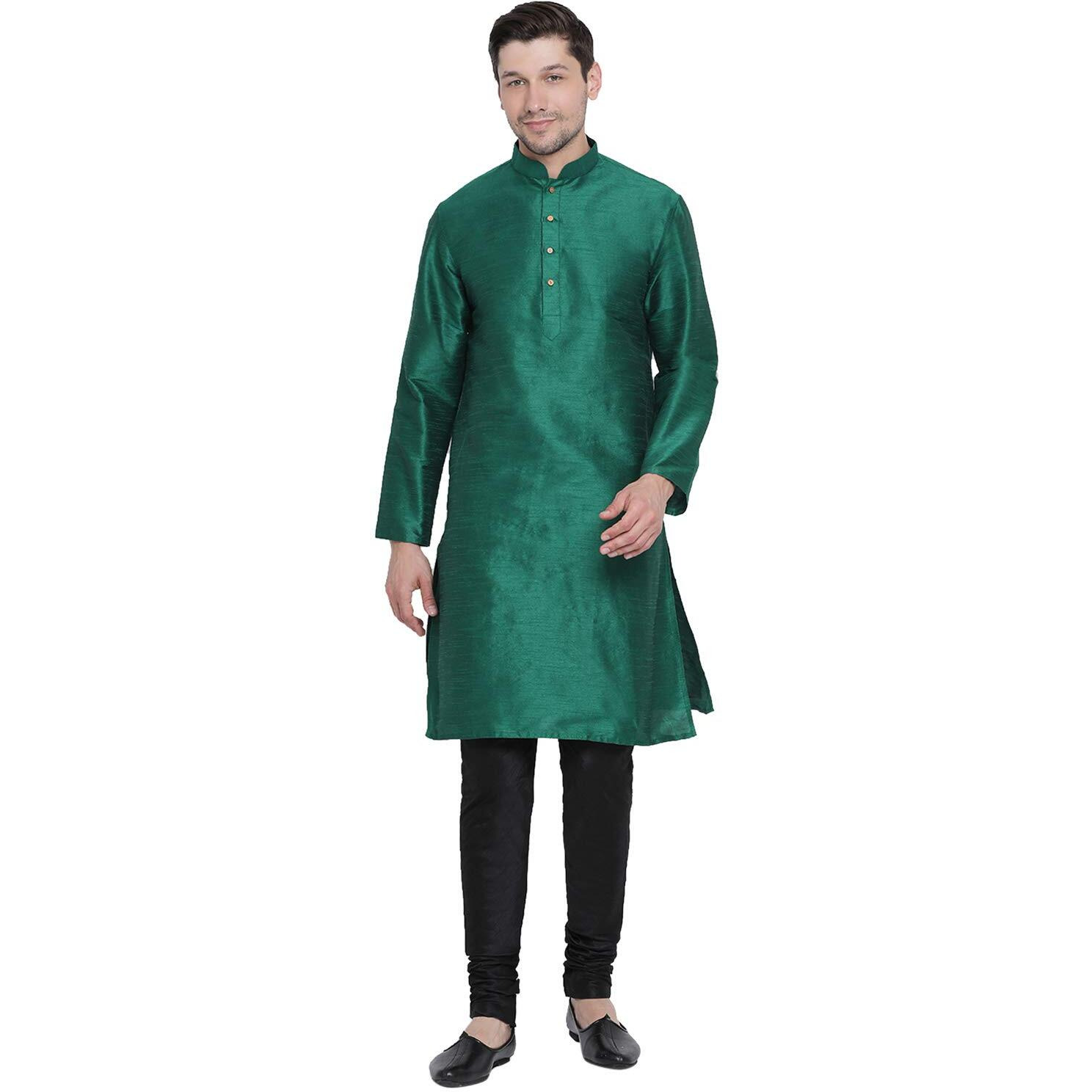 VASTRAMAY Men's Gree Cotton Silk Blend Kurta and Pyjama Set_VASMKGN001nPBL_40