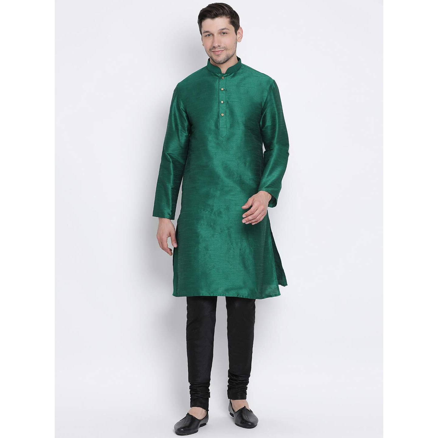 VASTRAMAY Men's Gree Cotton Silk Blend Kurta and Pyjama Set_VASMKGN001nPBL_40