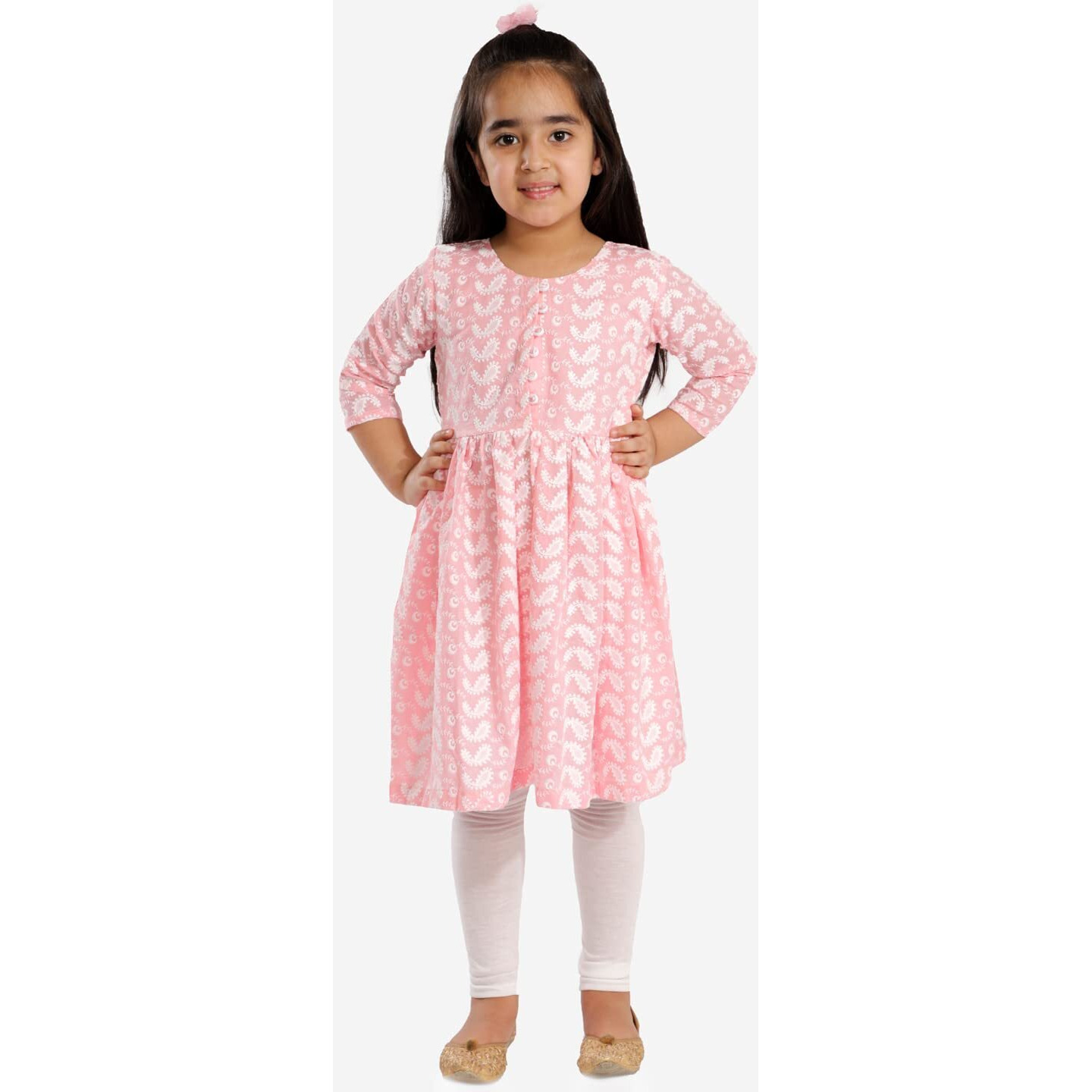 VASTRAMAY Boys' Pink And White Kurta Pyjama Set & Girls' Chikankari Cotton Kurta And Leggings Set[Boy's (3-4 Years) / Girl's (4-5 Years)]