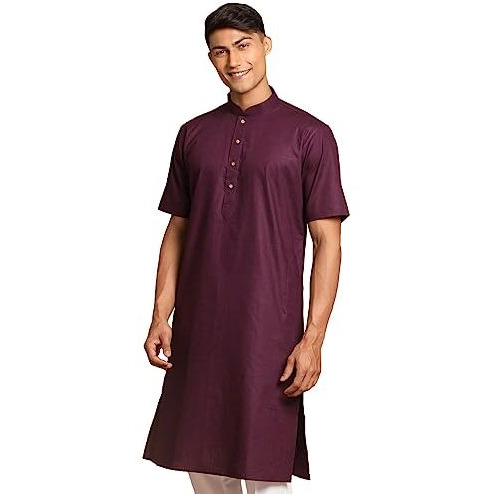 VASTRAMAY Men's Purple Cotton Linen Kurta-VASMK140PU_40