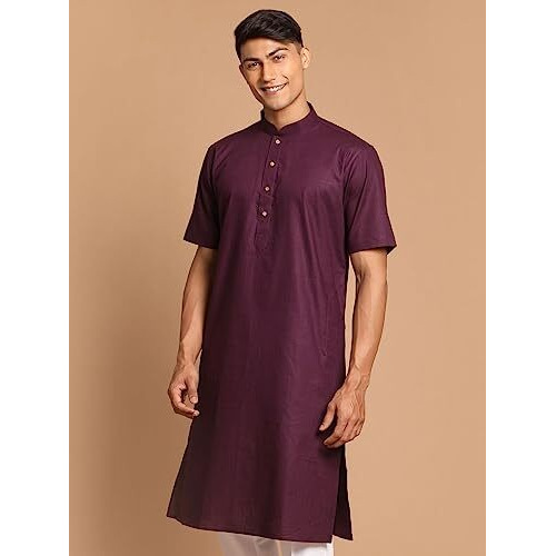 VASTRAMAY Men's Purple Cotton Linen Kurta-VASMK140PU_40