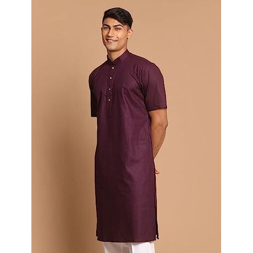 VASTRAMAY Men's Purple Cotton Linen Kurta-VASMK140PU_40