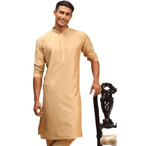 VASTRAMAY Men's Rose Gold Viscose Kurta I Knee Length Straight Kurt I Fastive Party Wedding Traditions Kurta_VSHRMK169RG_36