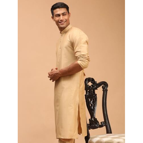 VASTRAMAY Men's Rose Gold Viscose Kurta I Knee Length Straight Kurt I Fastive Party Wedding Traditions Kurta_VSHRMK169RG_36