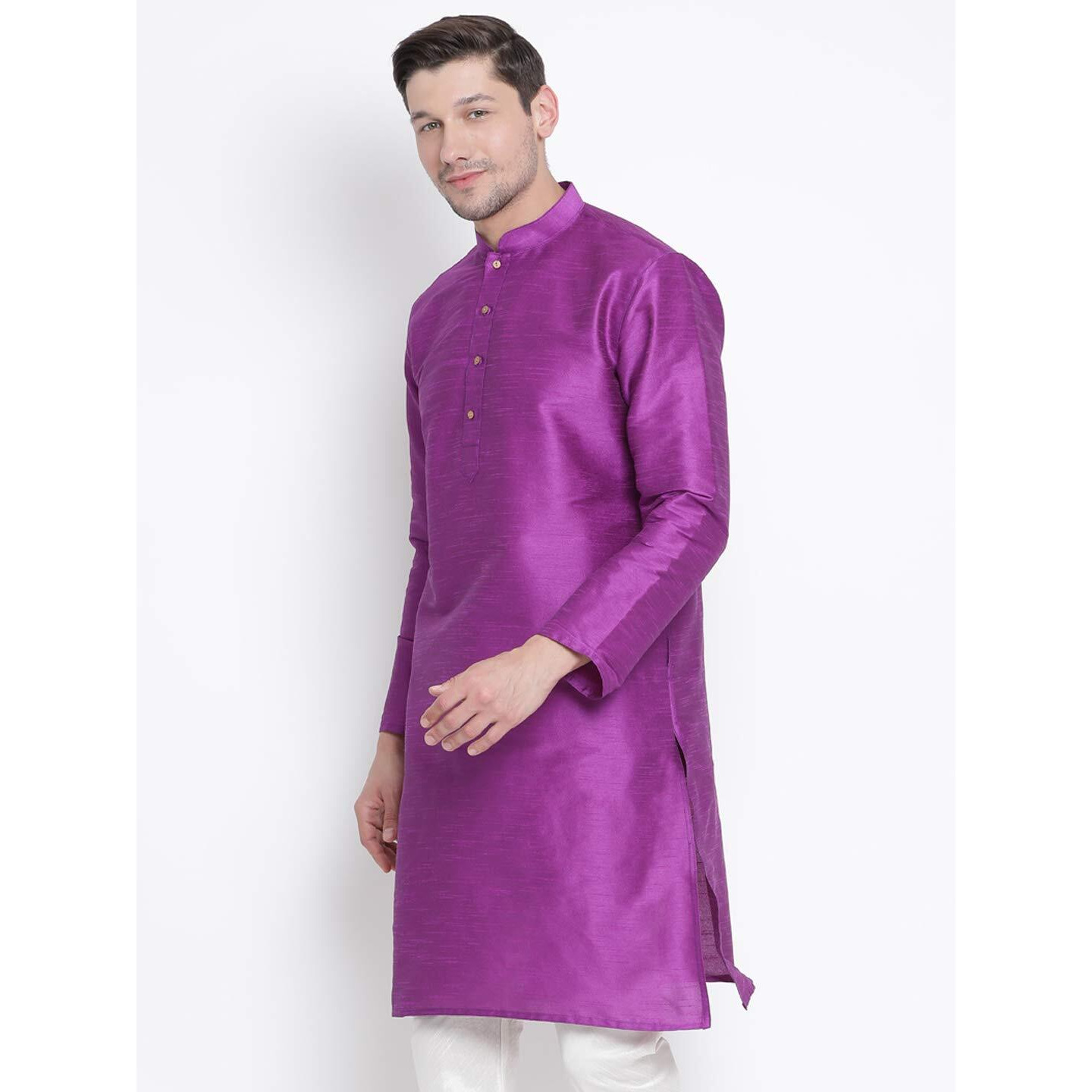 VASTRAMAY Men's Cotton Silk Blend Kurta-New Purple