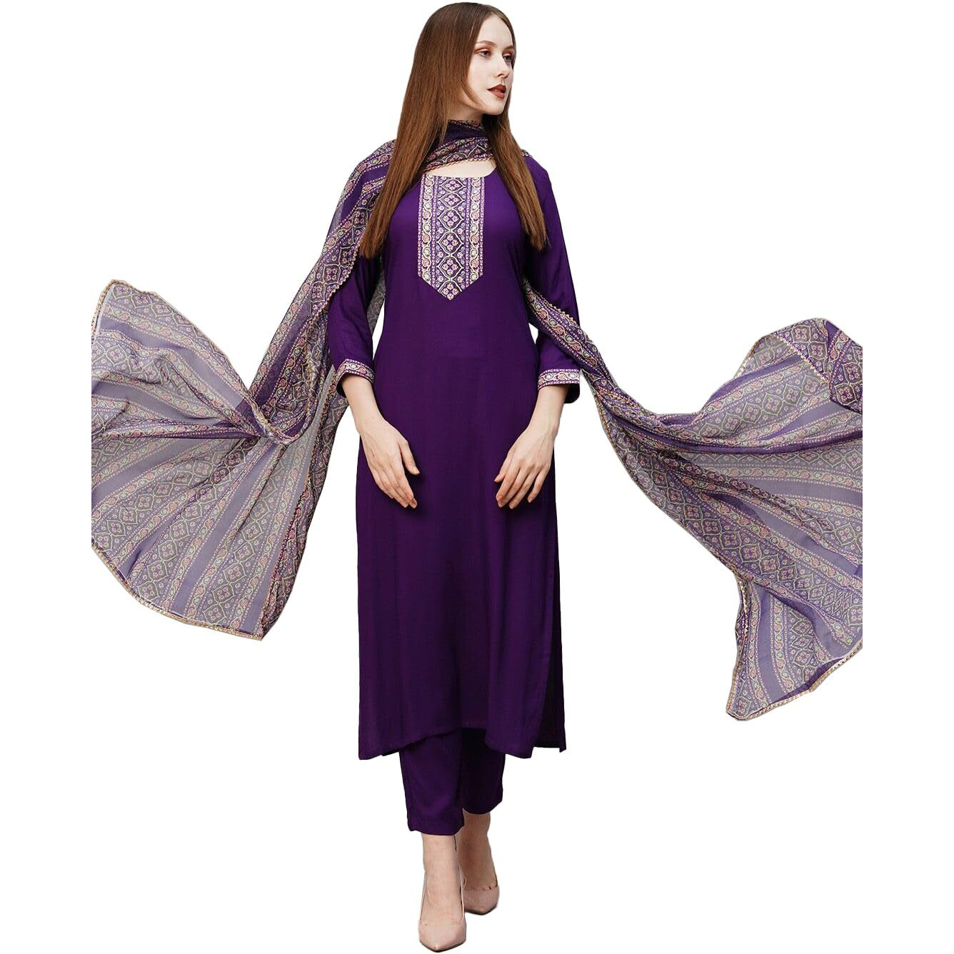 Wedani Cotton Digital Printed Kurta Set with Dupatta for Women (in, Alpha, XS, Regular, Purple)