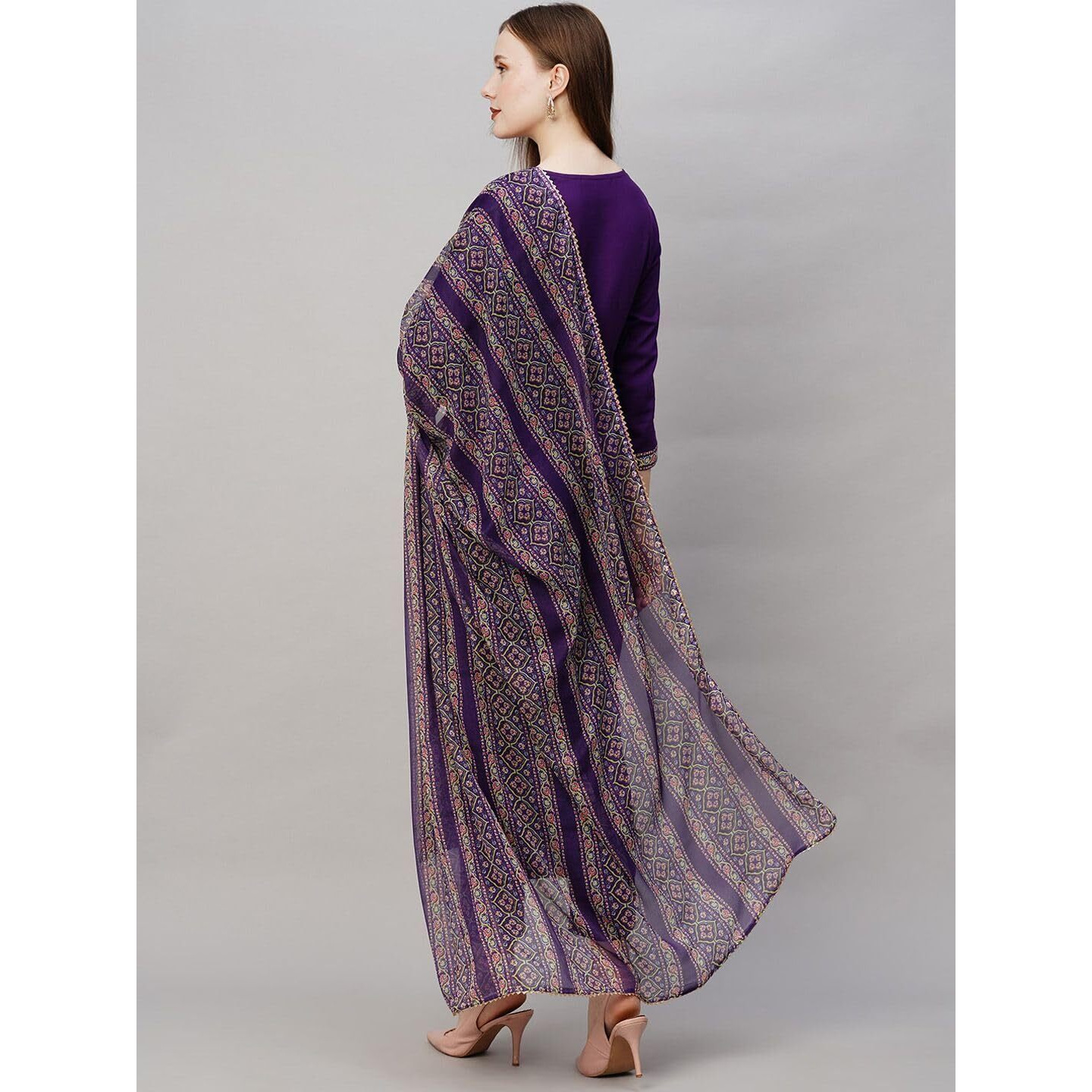 Wedani Cotton Digital Printed Kurta Set with Dupatta for Women (in, Alpha, XS, Regular, Purple)