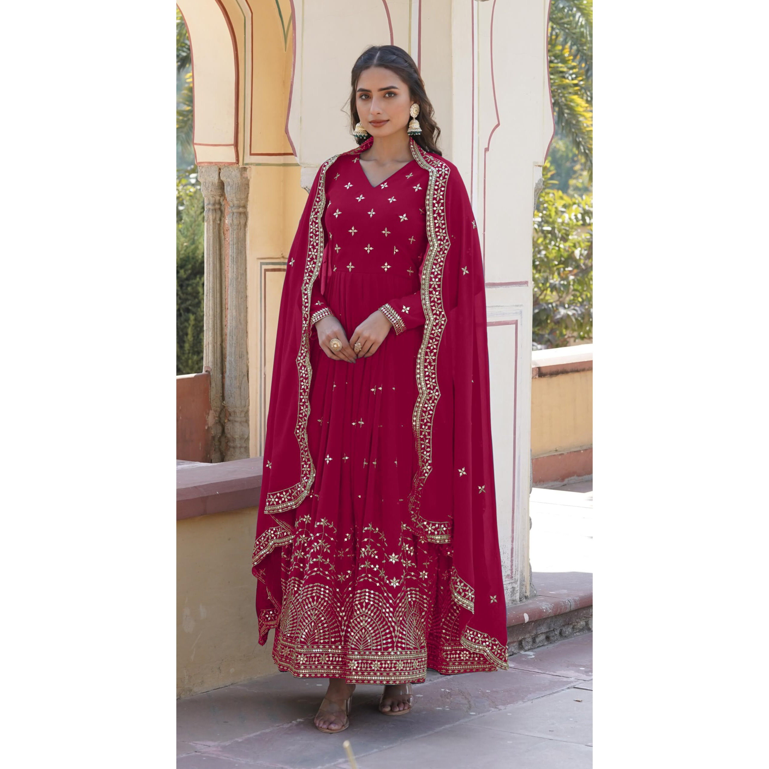 Wedani Georgette Anarkali Kurta Set with Dupatta For women