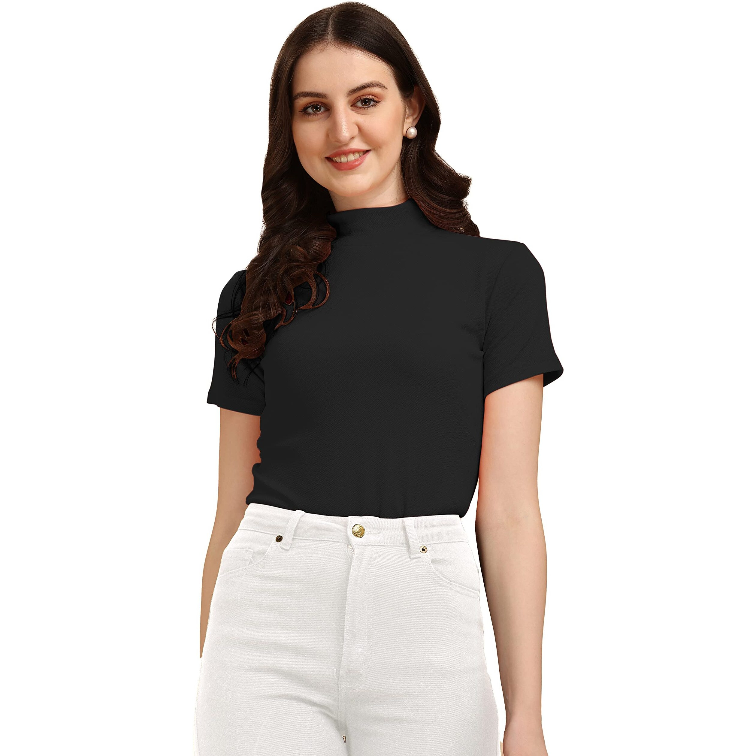 Wedani Women's Casual Solid Top (X-Large, Black)