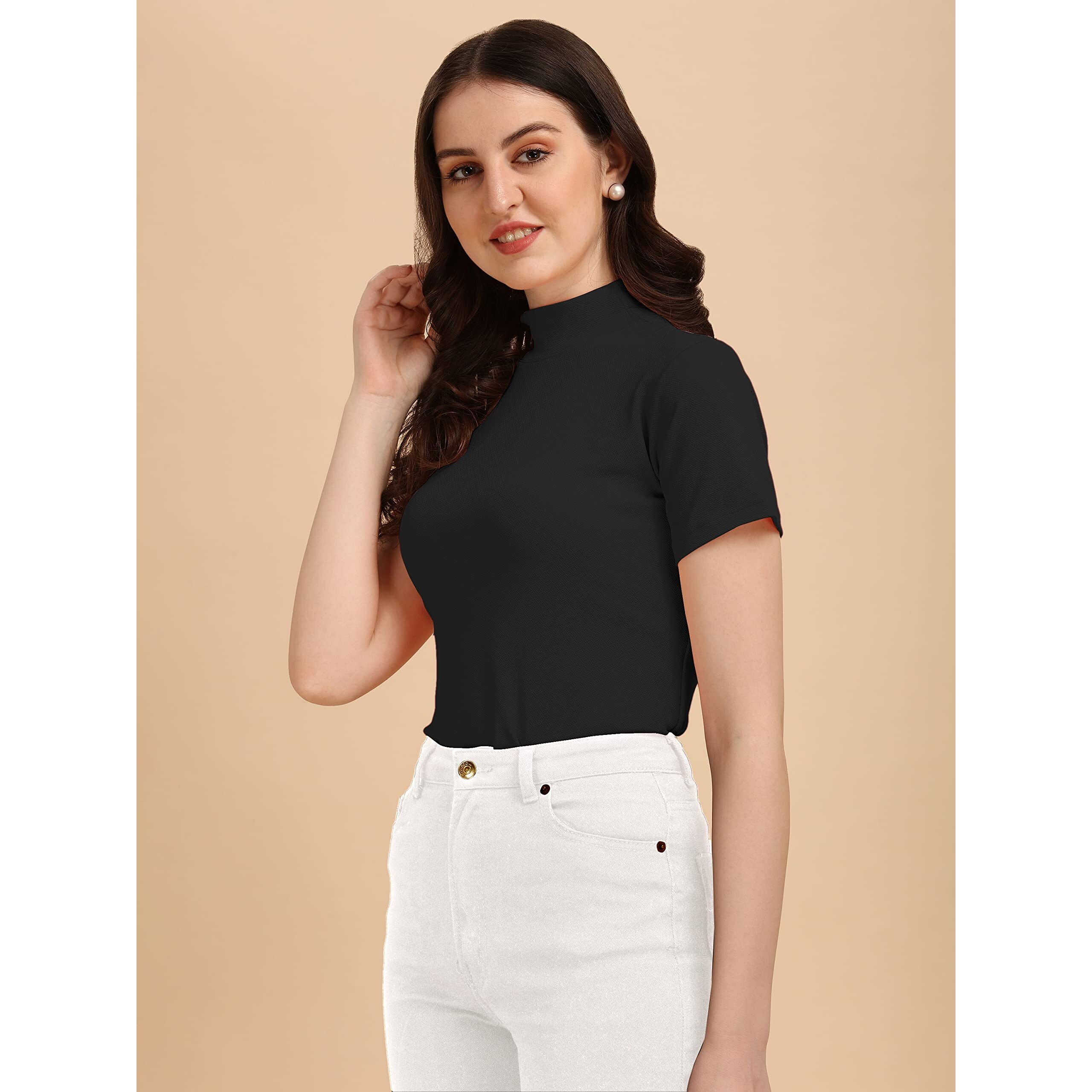 Wedani Women's Casual Solid Top (X-Large, Black)