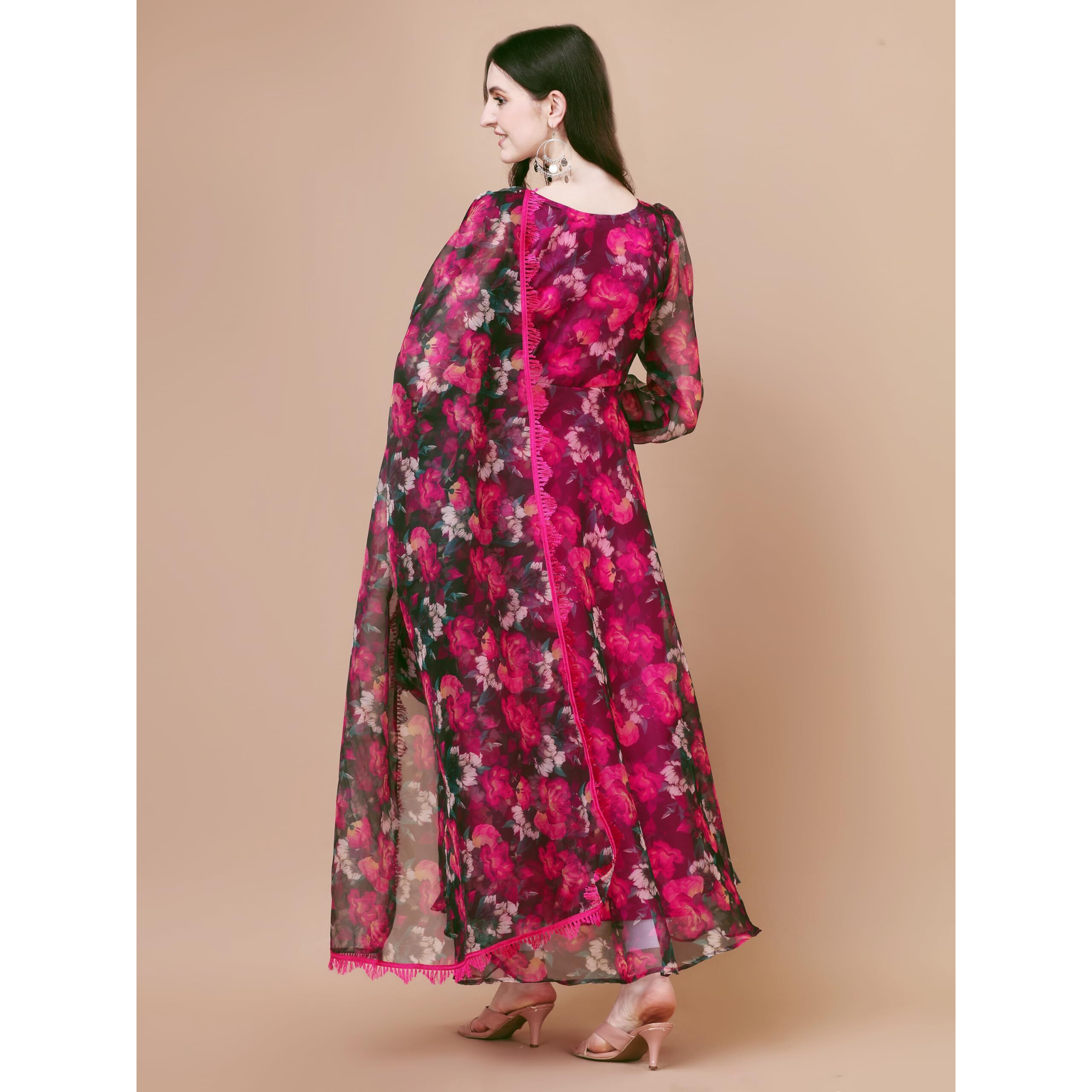 Wedani Women Floral Printed Kurta and Pant Set with Dupatta Pink