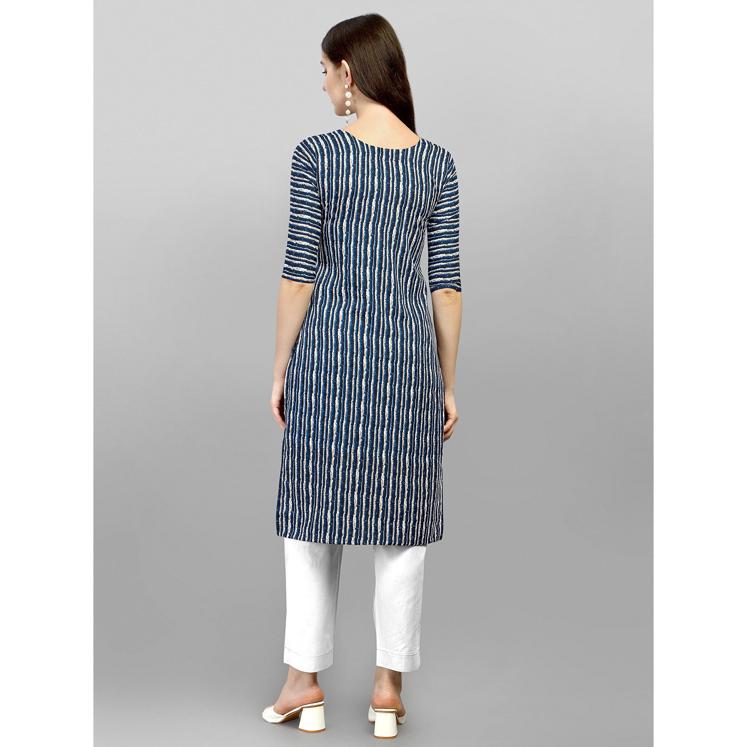 Wedani Women Crepe Printed Kurti (KRT482) (Small, Blue)