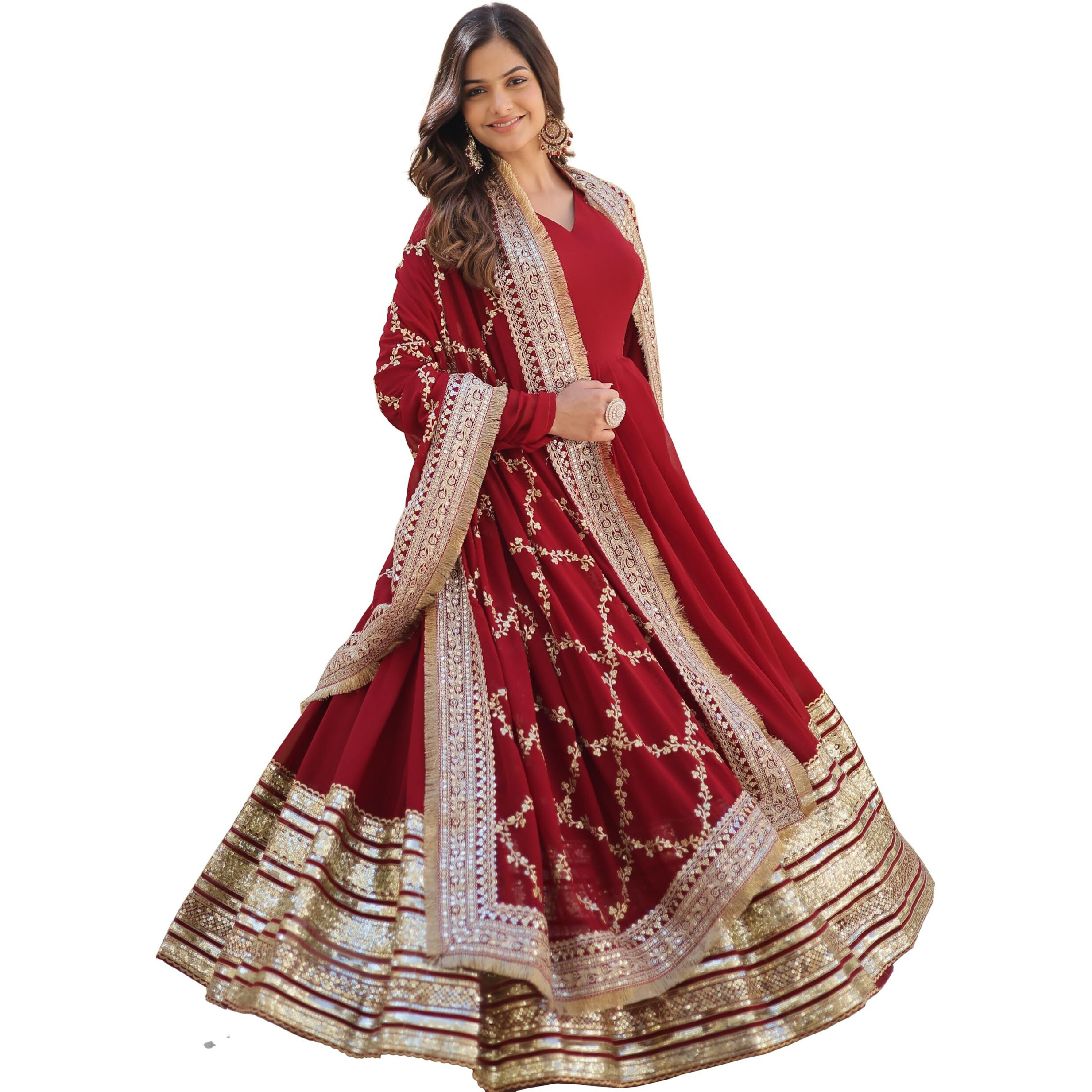 Wedani Georgette Maroon Anarkali Kurta Sett For women (IN, Alpha, L, Regular, MAROON)