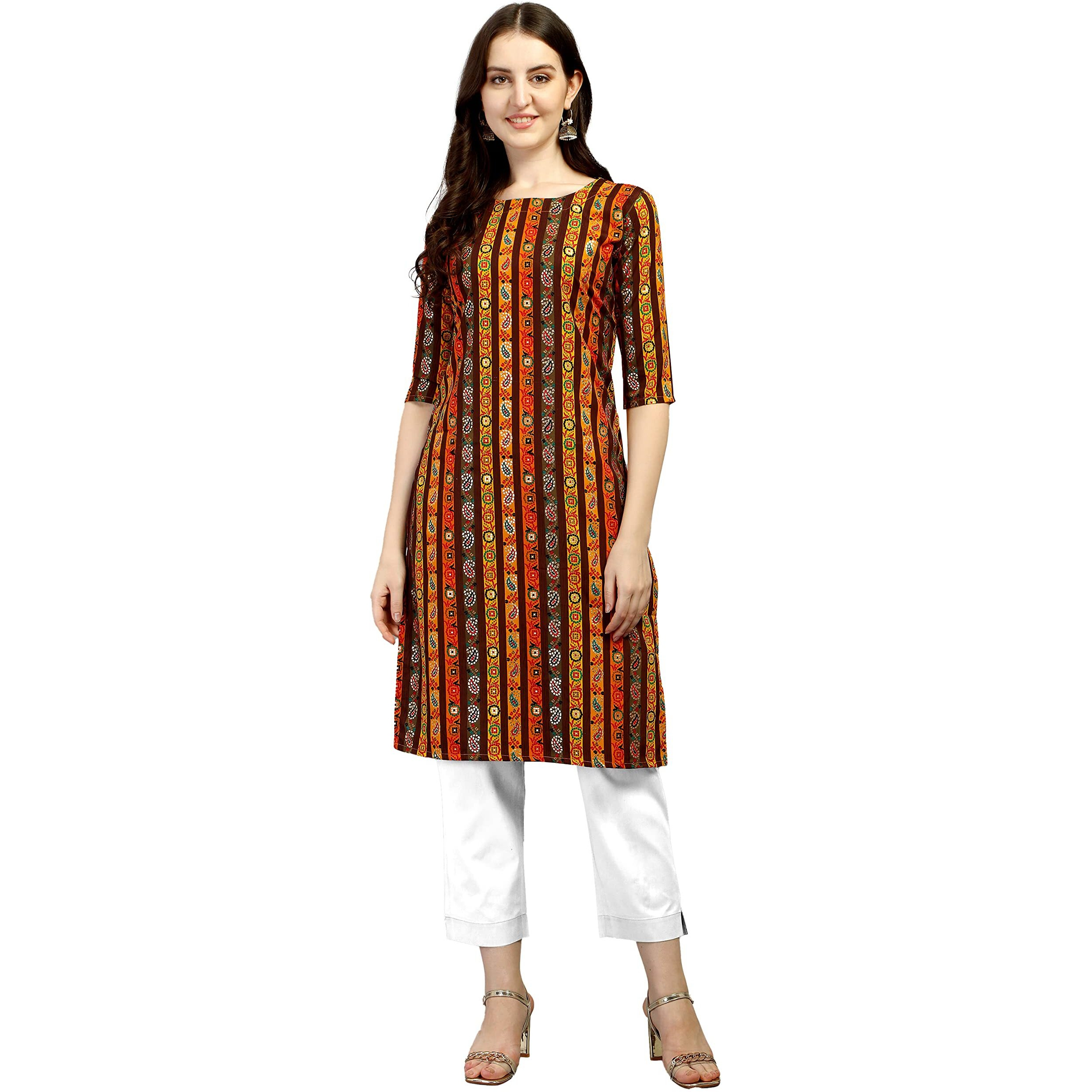 Wedani Women Crepe Printed Kurti (KRT483) (Medium, Yellow)