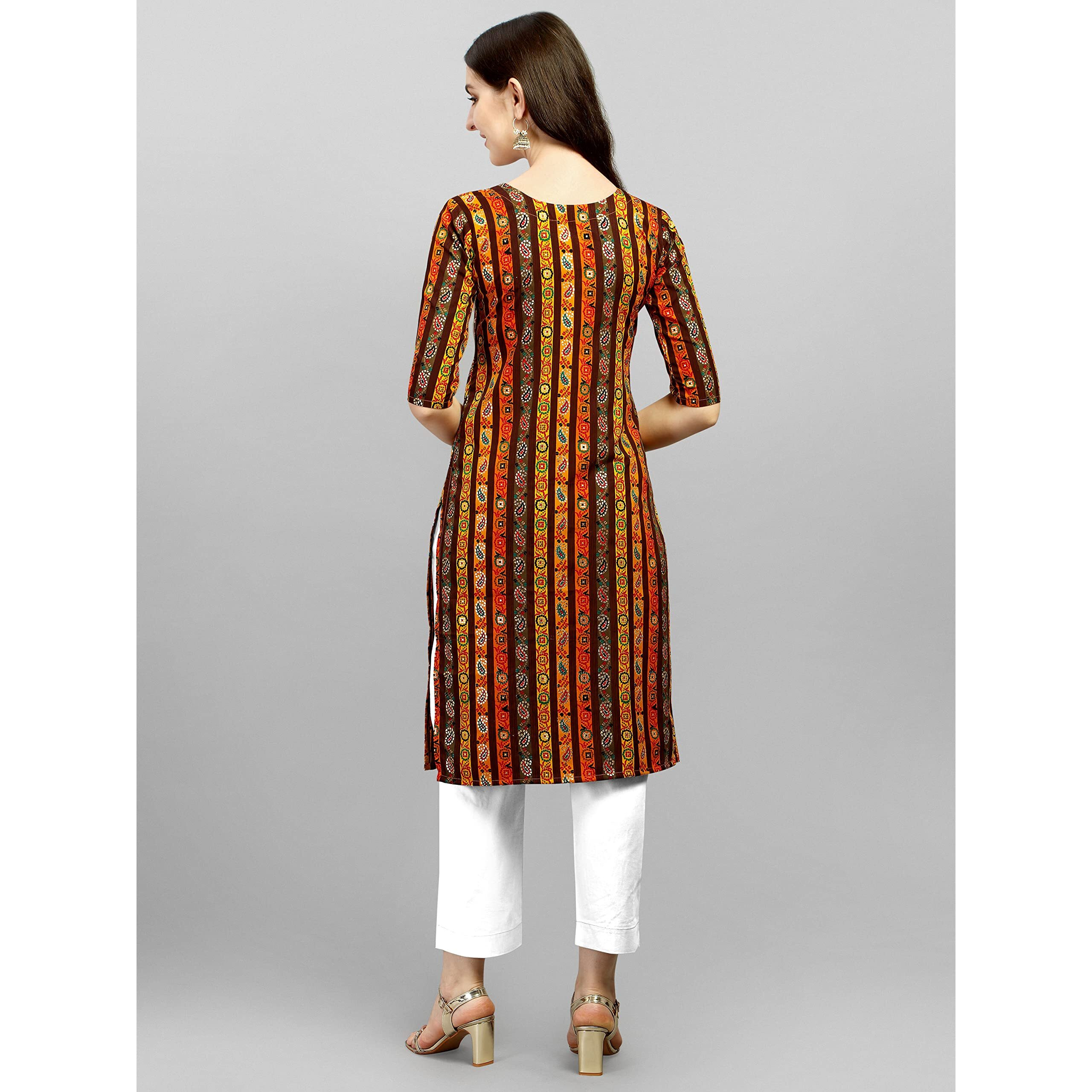 Wedani Women Crepe Printed Kurti (KRT483) (Medium, Yellow)