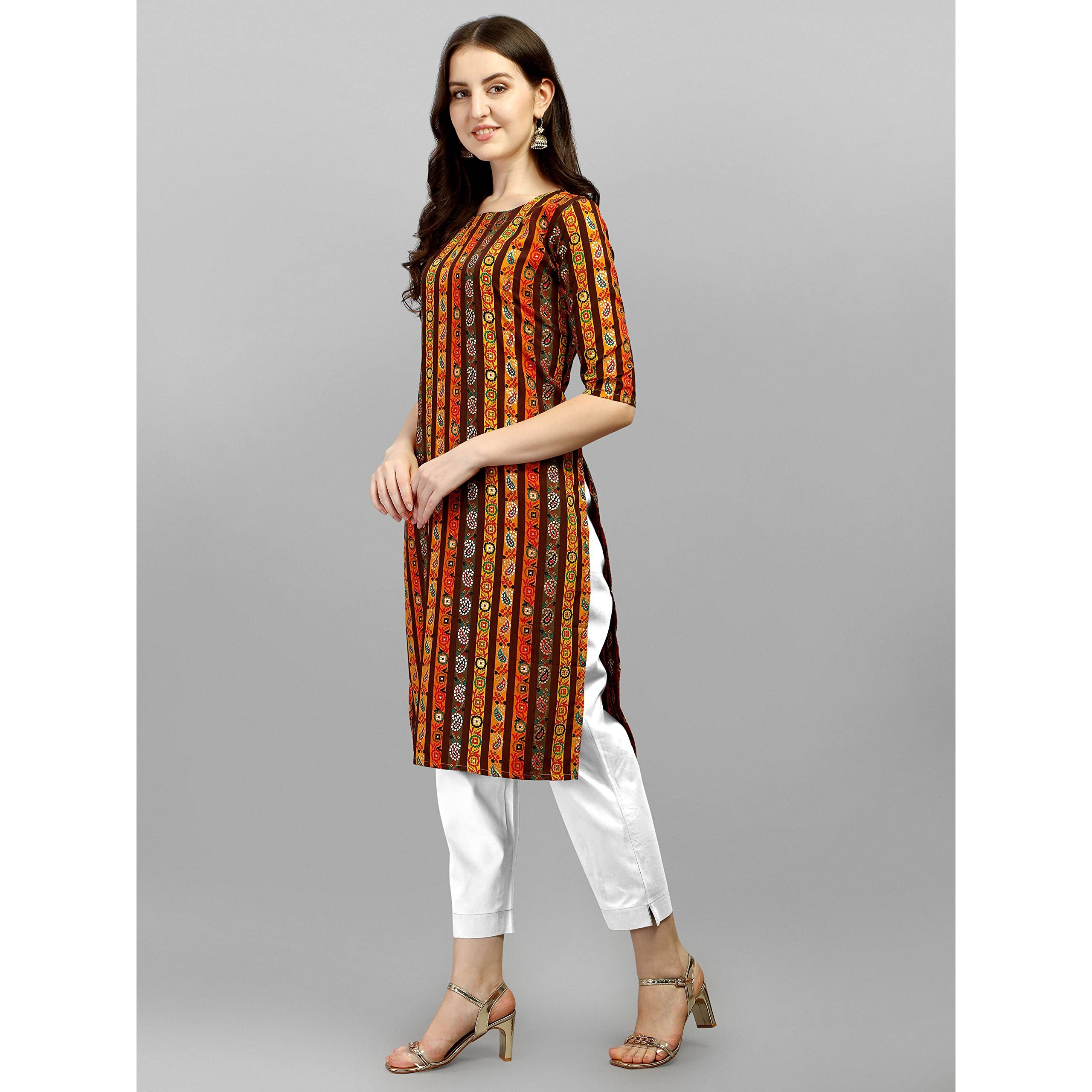 Wedani Women Crepe Printed Kurti (KRT483) (Medium, Yellow)