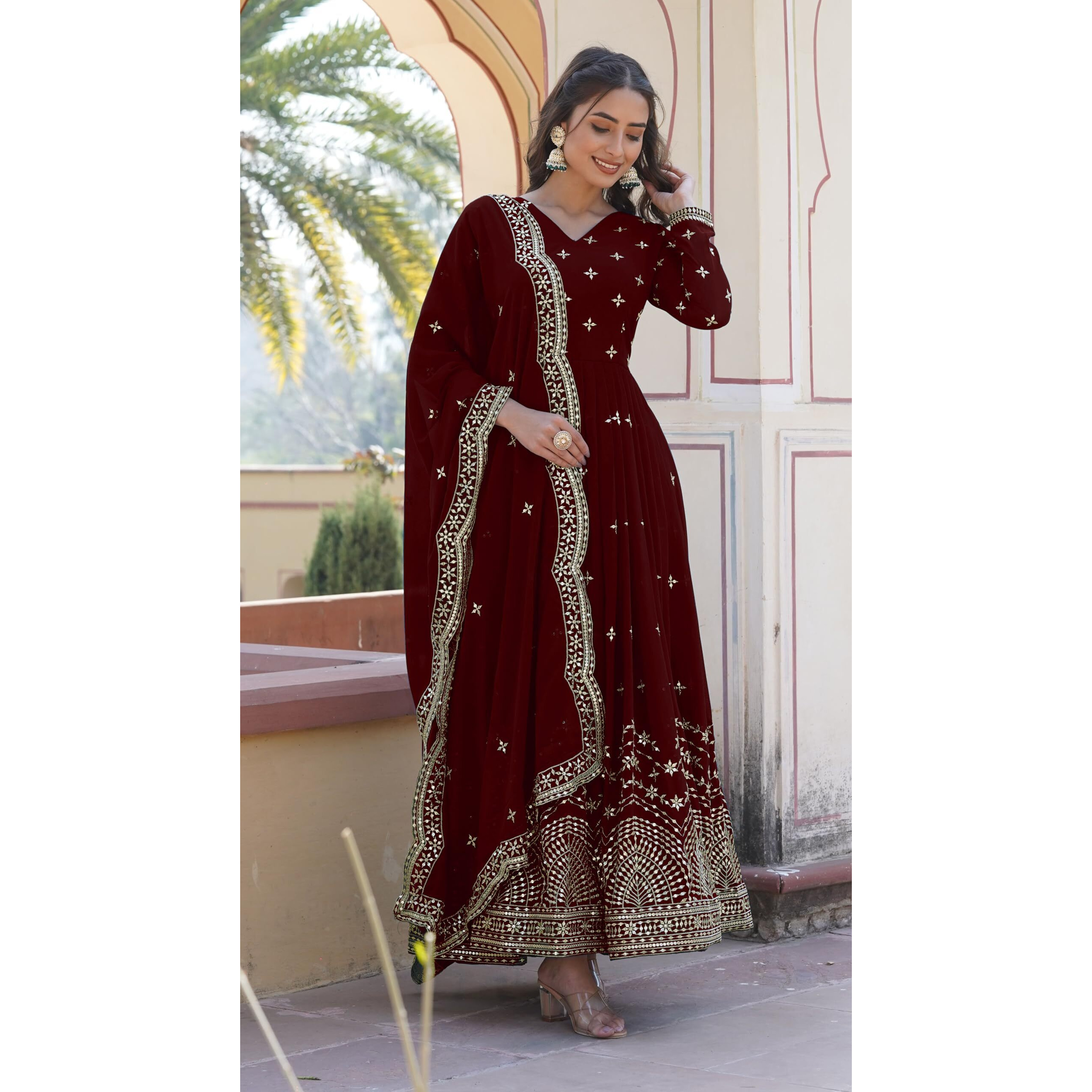Wedani Georgette Anarkali Kurta Set with Dupatta For women