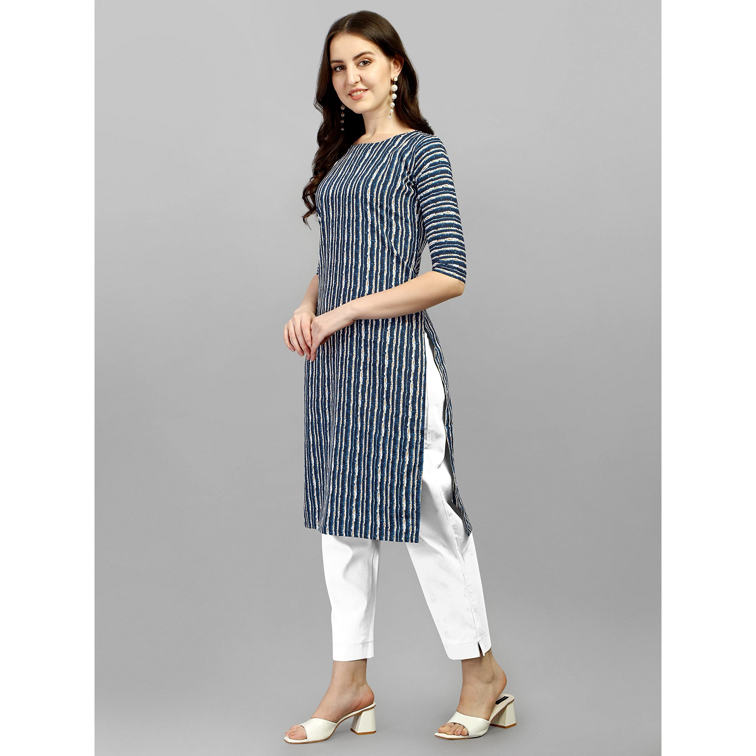 Wedani Women Crepe Printed Kurti (KRT482) (X-Large, Blue)