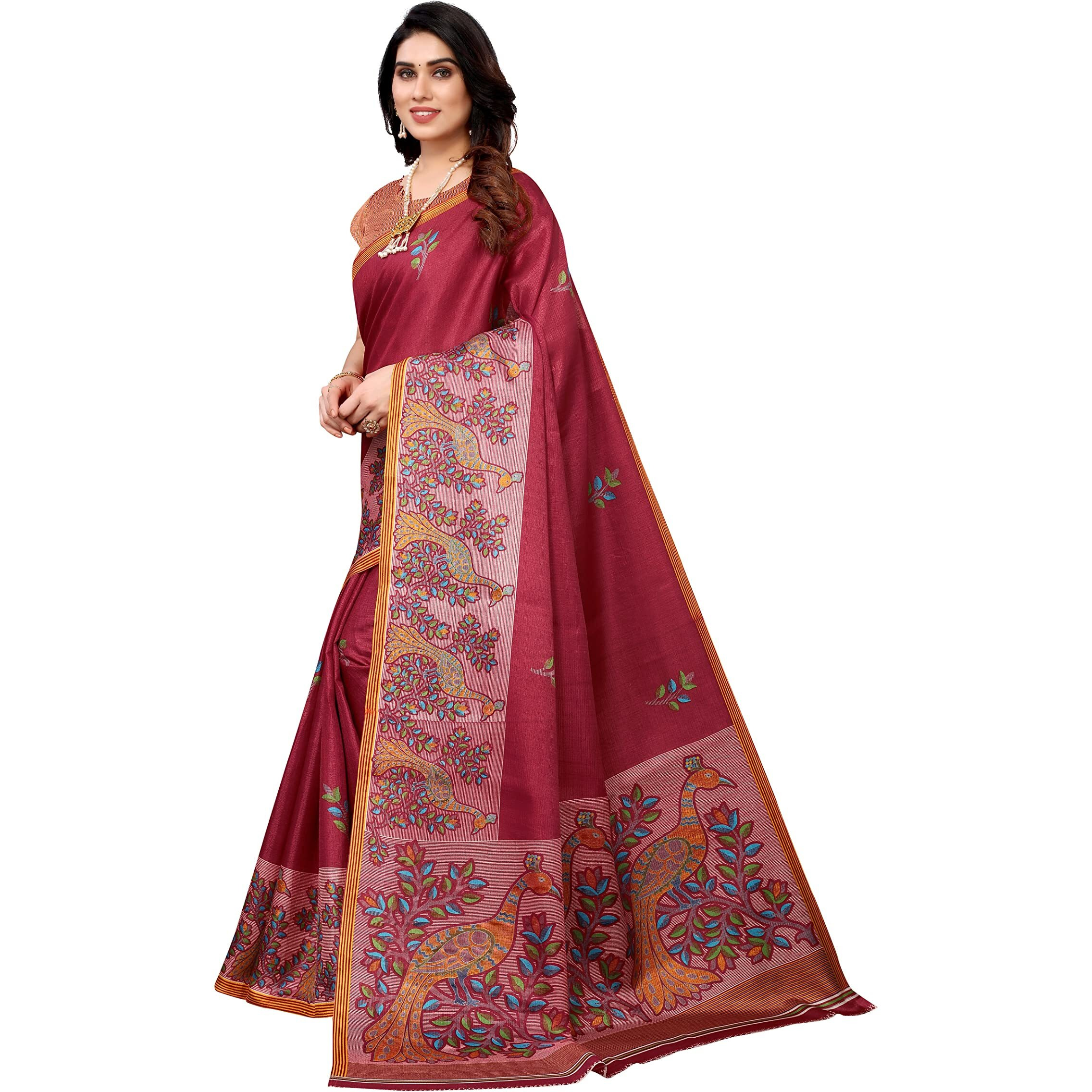 Yashika Womens Art Silk Printed Saree With Blouse Piece(UDITA RED_Free Size)