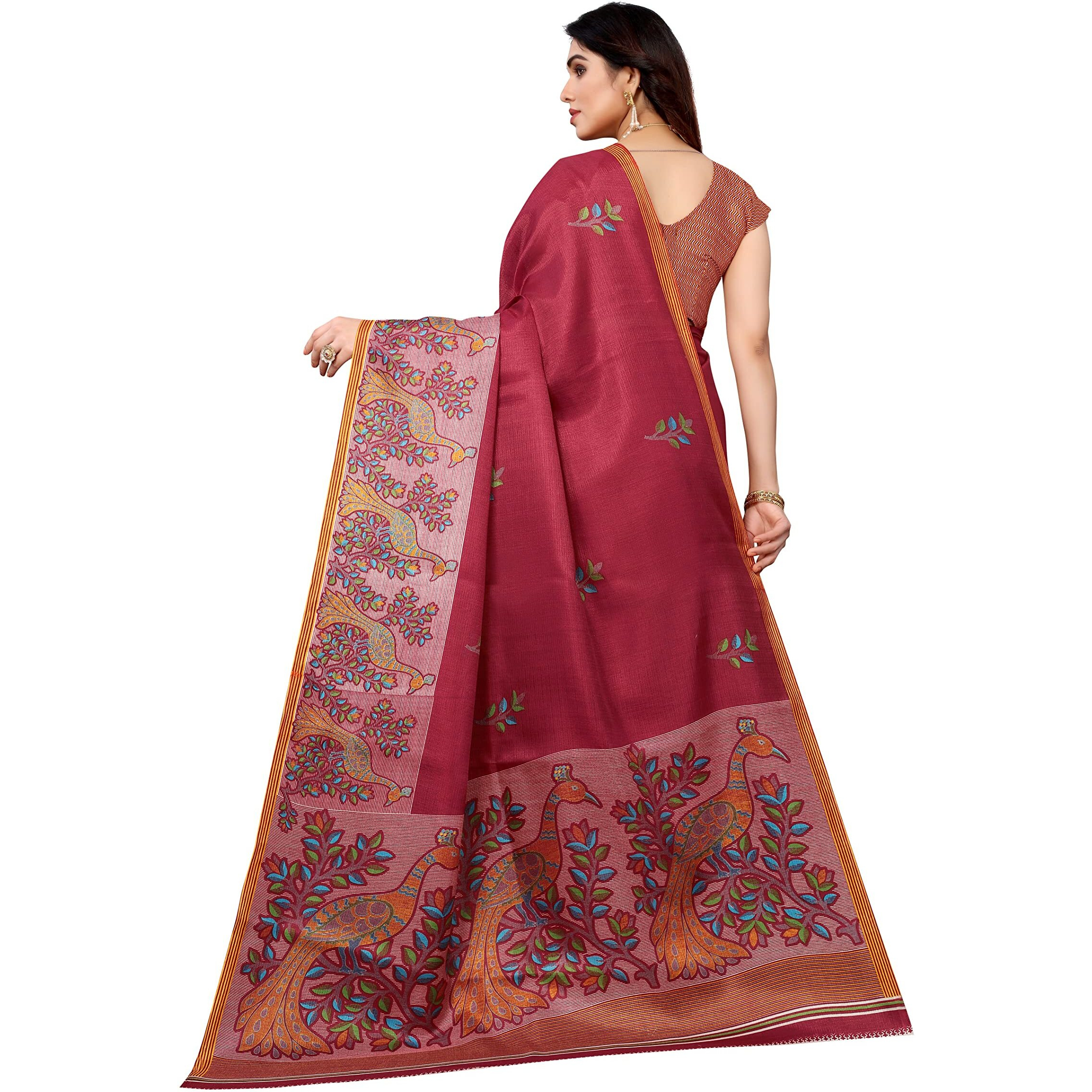 Yashika Womens Art Silk Printed Saree With Blouse Piece(UDITA RED_Free Size)
