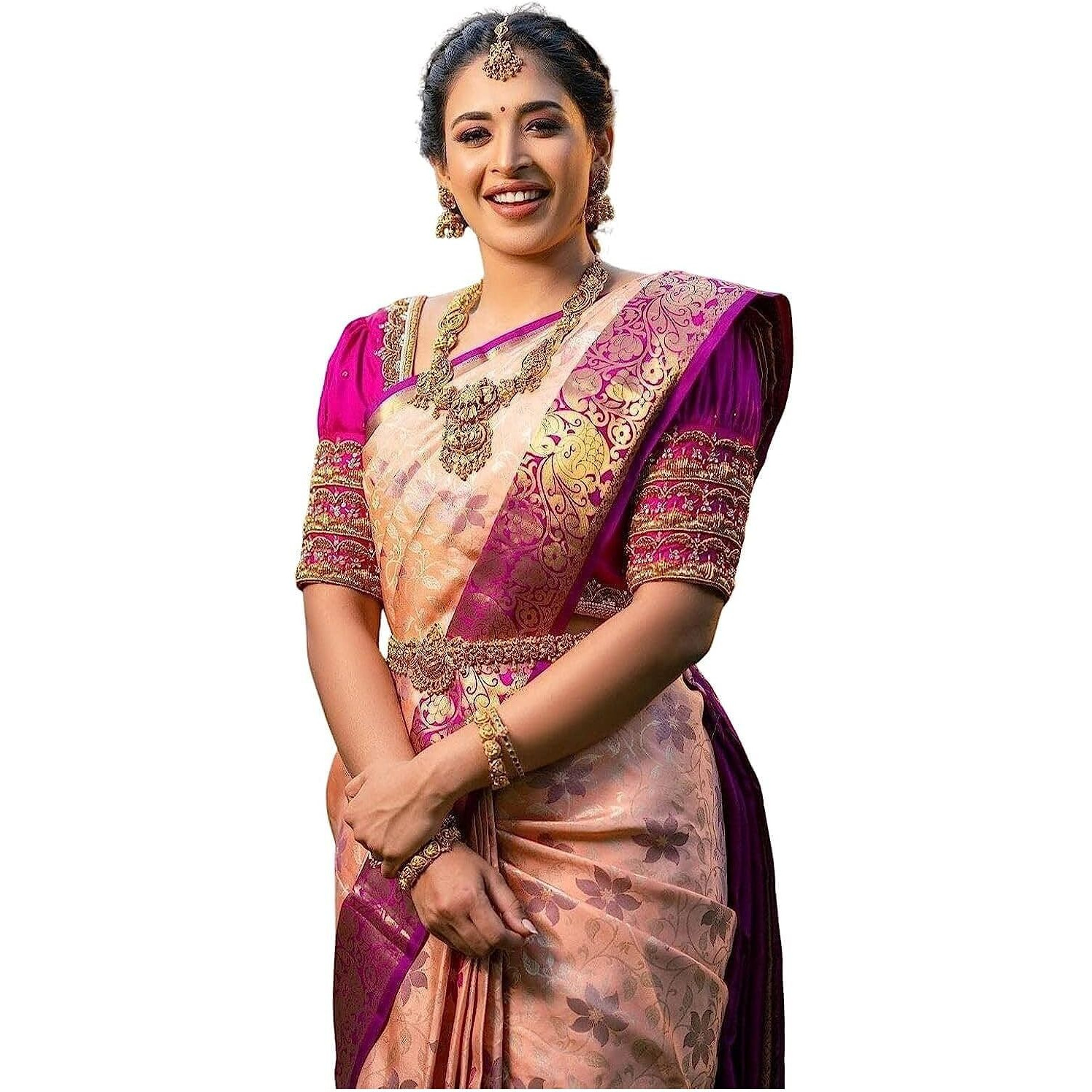 Yashika Women's Trendy Cotton Silk Peach Color Saree with Blouse Material(SUHALI PEACH)