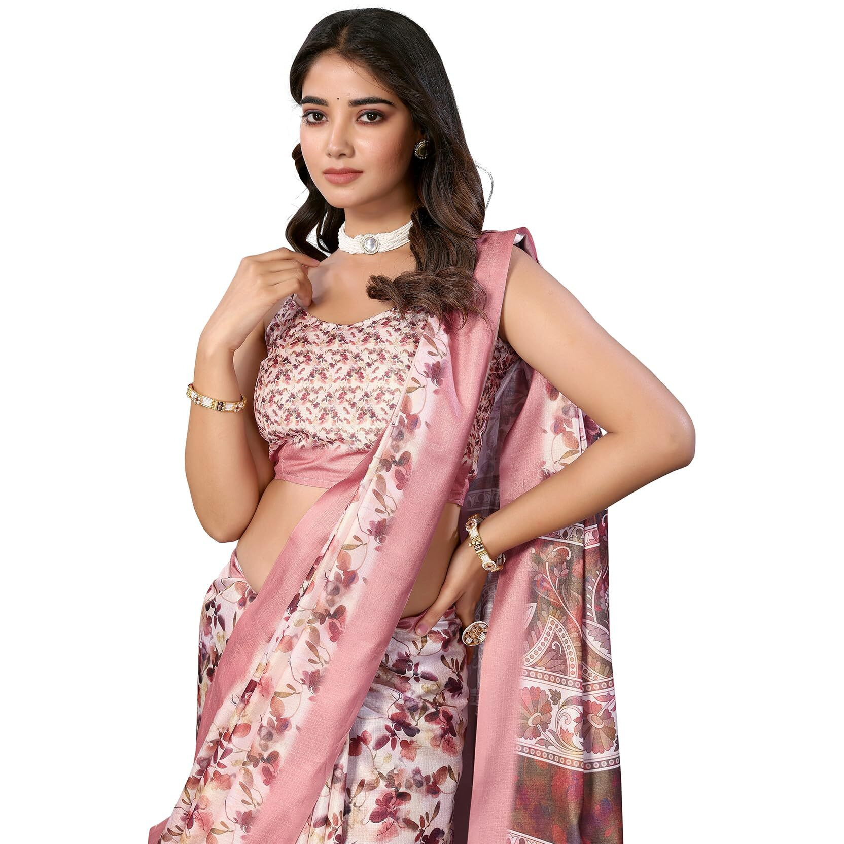 Yashika Women's Digital Print Art Silk Cotton Saree with Tassels and Golden Border - Lightweight and Elegant Ethnic Wear for Festive and Casual Occasions (AZ-YS-P3-PUSHPA 03)