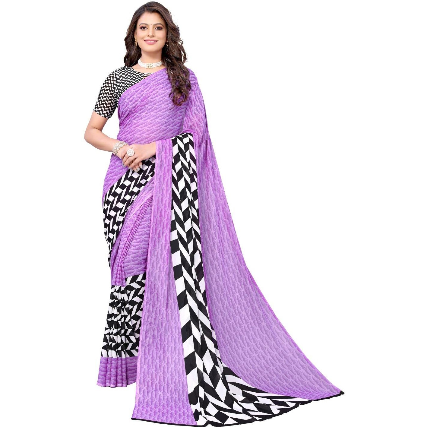 Yashika Women's Georgette Saree With Unstitched Blouse Piece (Piku Violate_W_Purple)