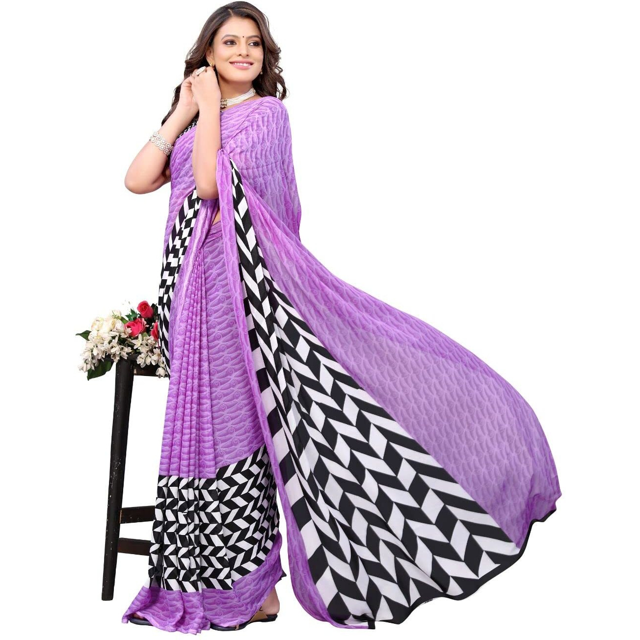 Yashika Women's Georgette Saree With Unstitched Blouse Piece (Piku Violate_W_Purple)
