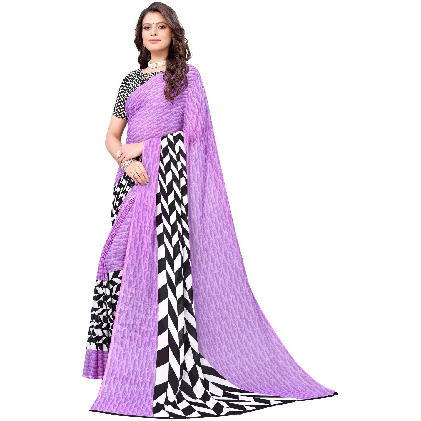 Yashika Women's Georgette Saree With Unstitched Blouse Piece (Piku Violate_W_Purple)