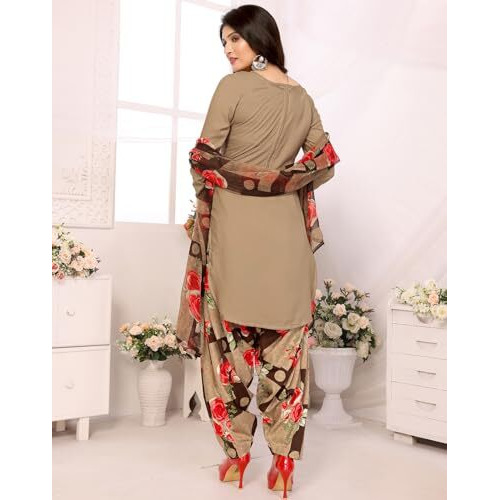 Yashika Women's Printed Dress Material - Unstitched Crepe Fabric Kurti, Pants & Dupatta Set (AZ-YS-P1-ADMIRING CHIKU)