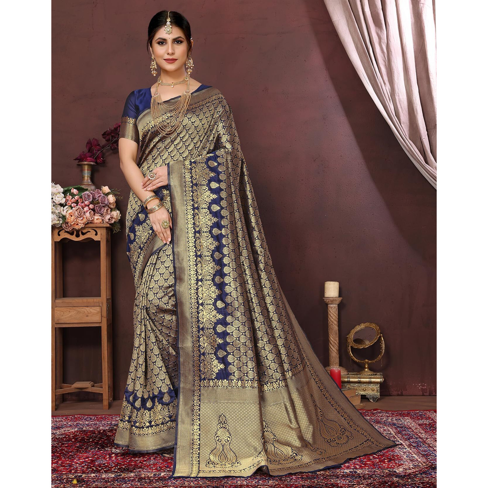 Yashika Present Banarasi Kanjivaram Silk Saree For Fashionable Women||Navyblue Coloured Silk Kanjivaram Saree||AZ-YS-P4-New MALIYA NAVYBLUE
