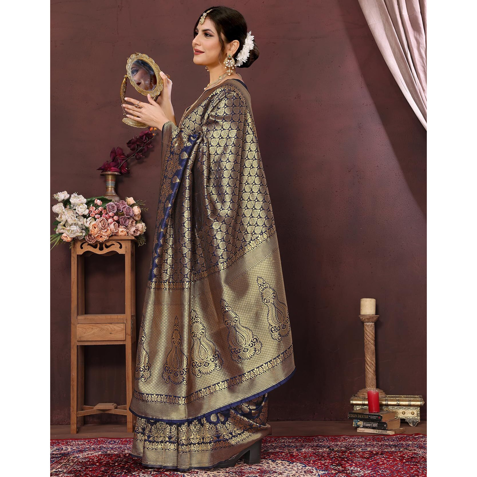 Yashika Present Banarasi Kanjivaram Silk Saree For Fashionable Women||Navyblue Coloured Silk Kanjivaram Saree||AZ-YS-P4-New MALIYA NAVYBLUE