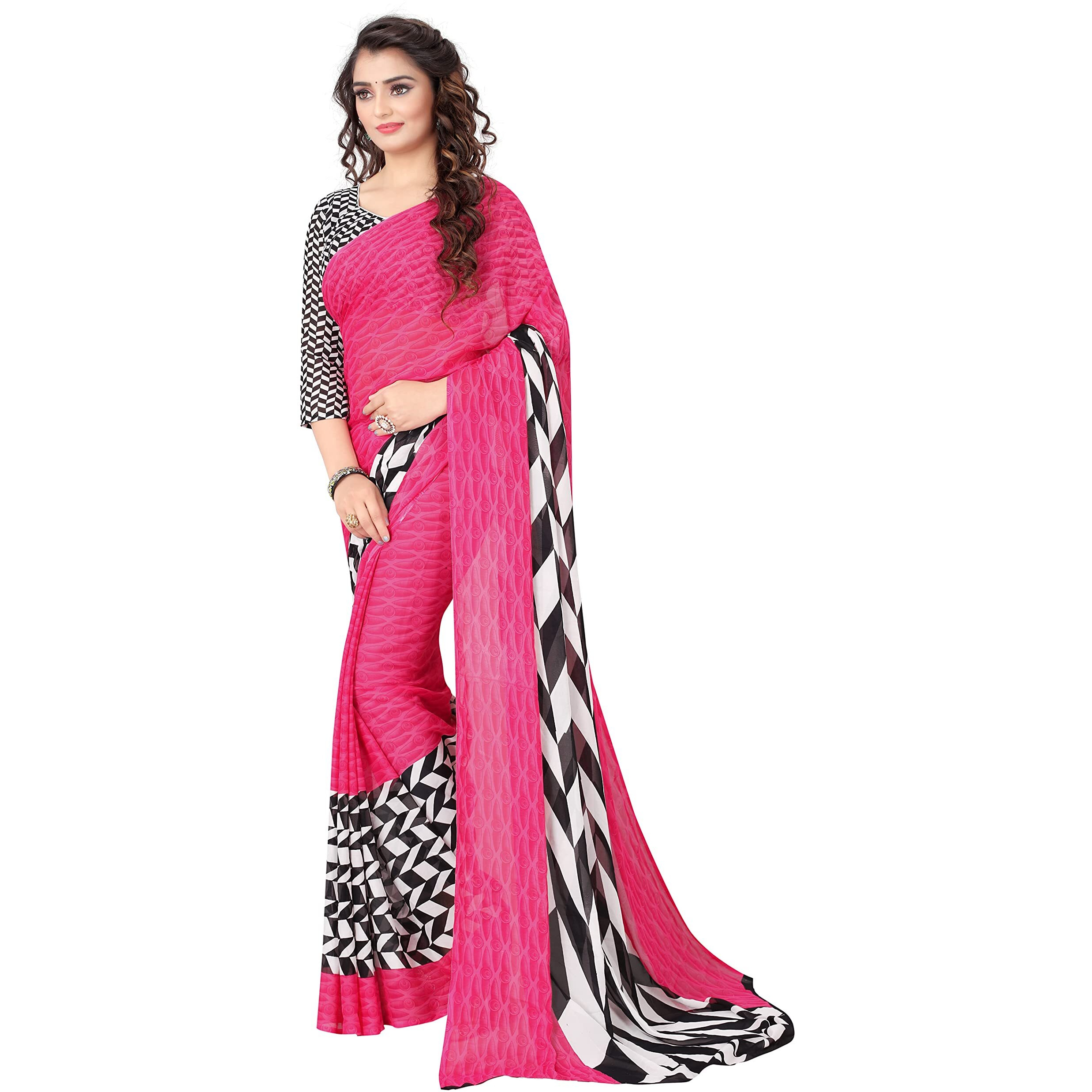 Yashika Women's Jacquard Pure Georgette Saree Combo (PIKU Pink_Floral Green