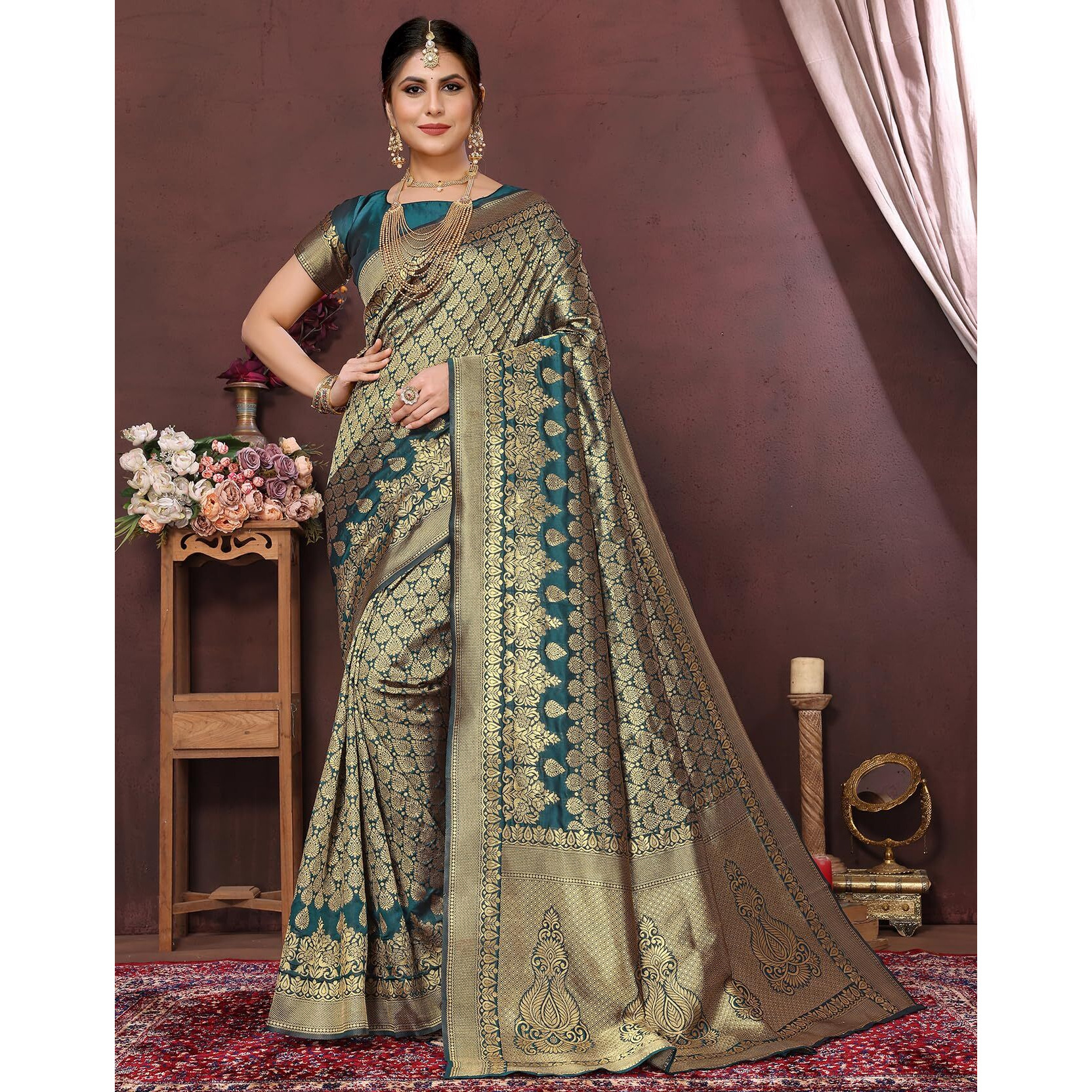 Yashika Present Banarasi Kanjivaram Silk Saree For Fashionable Women||Rama Coloured Silk Kanjivaram Saree||AZ-YS-P4-New MALIYA RAMA