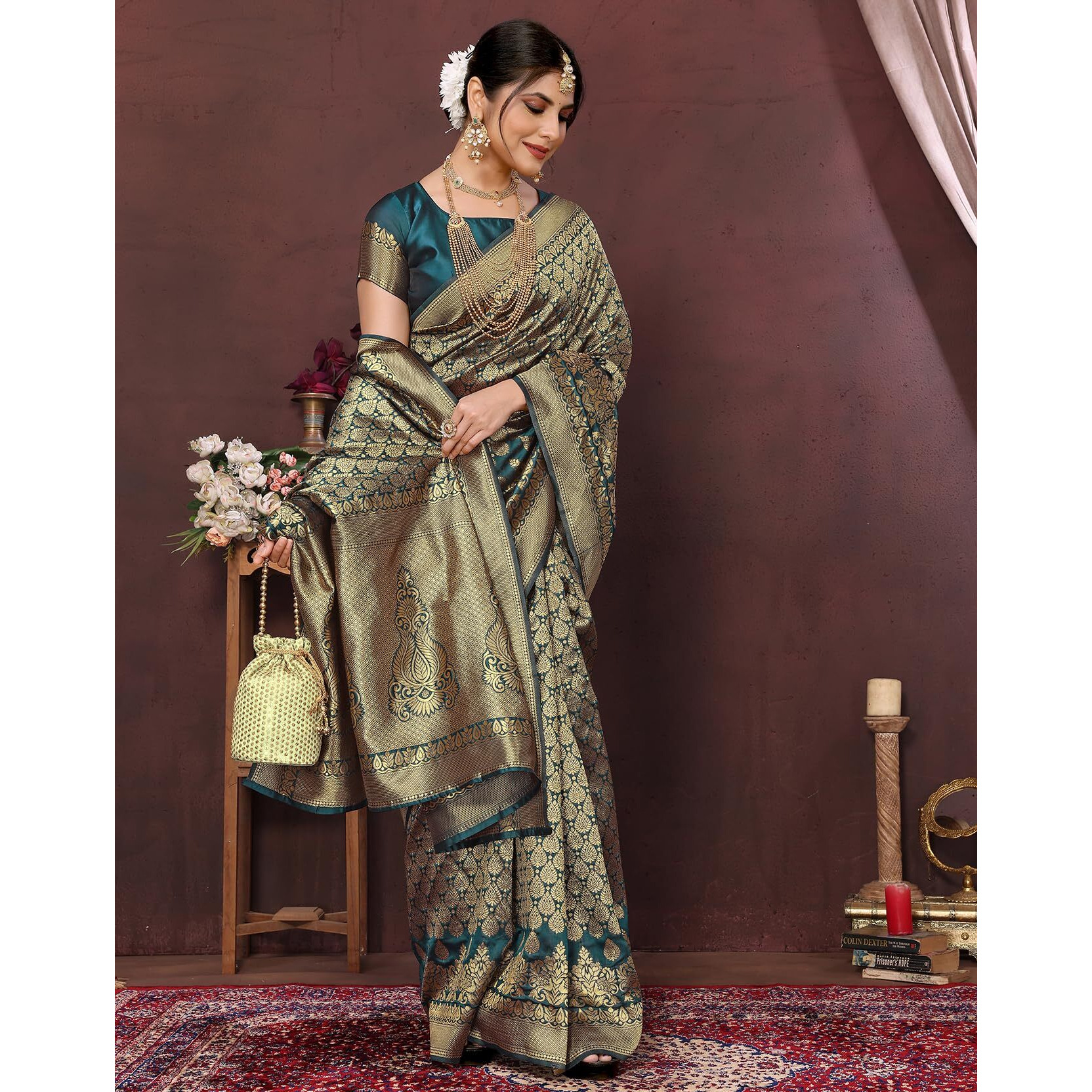 Yashika Present Banarasi Kanjivaram Silk Saree For Fashionable Women||Rama Coloured Silk Kanjivaram Saree||AZ-YS-P4-New MALIYA RAMA